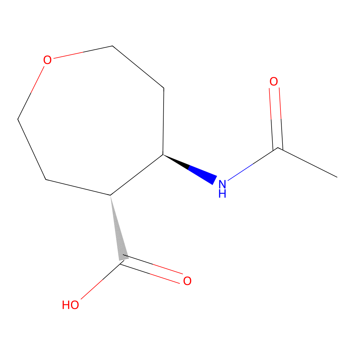 rac-(4R,5R)-5-acetamidooxepane-4-carboxylic acid molecular structure, CAS 2679829-61-7