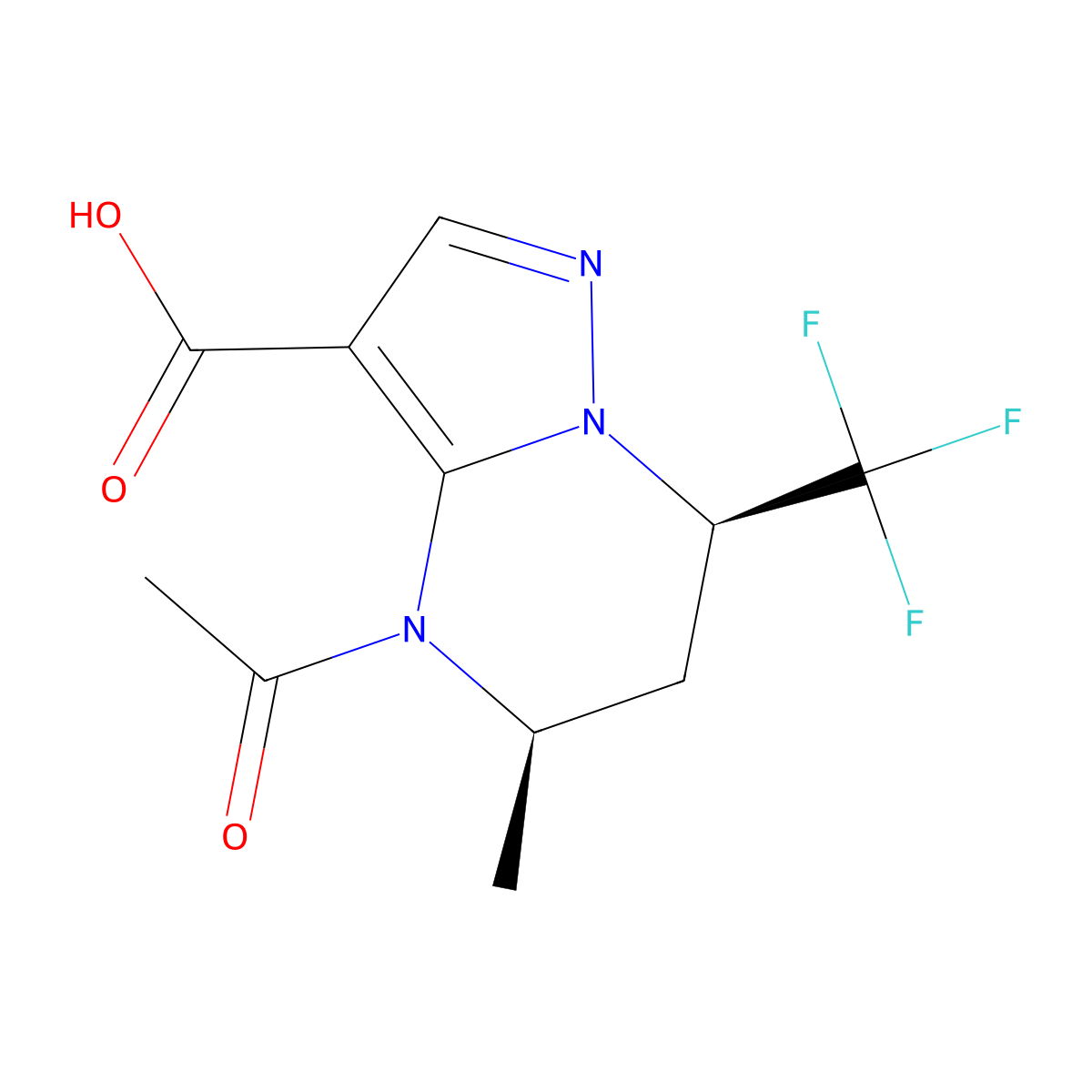 rac-(5R,7R)-4-acetyl-5-methyl-7-(trifluoromethyl)-4H,5H,6H,7H-pyrazolo[1,5-a]pyrimidine-3-carboxylic acid molecular structure, CAS 2679831-03-7