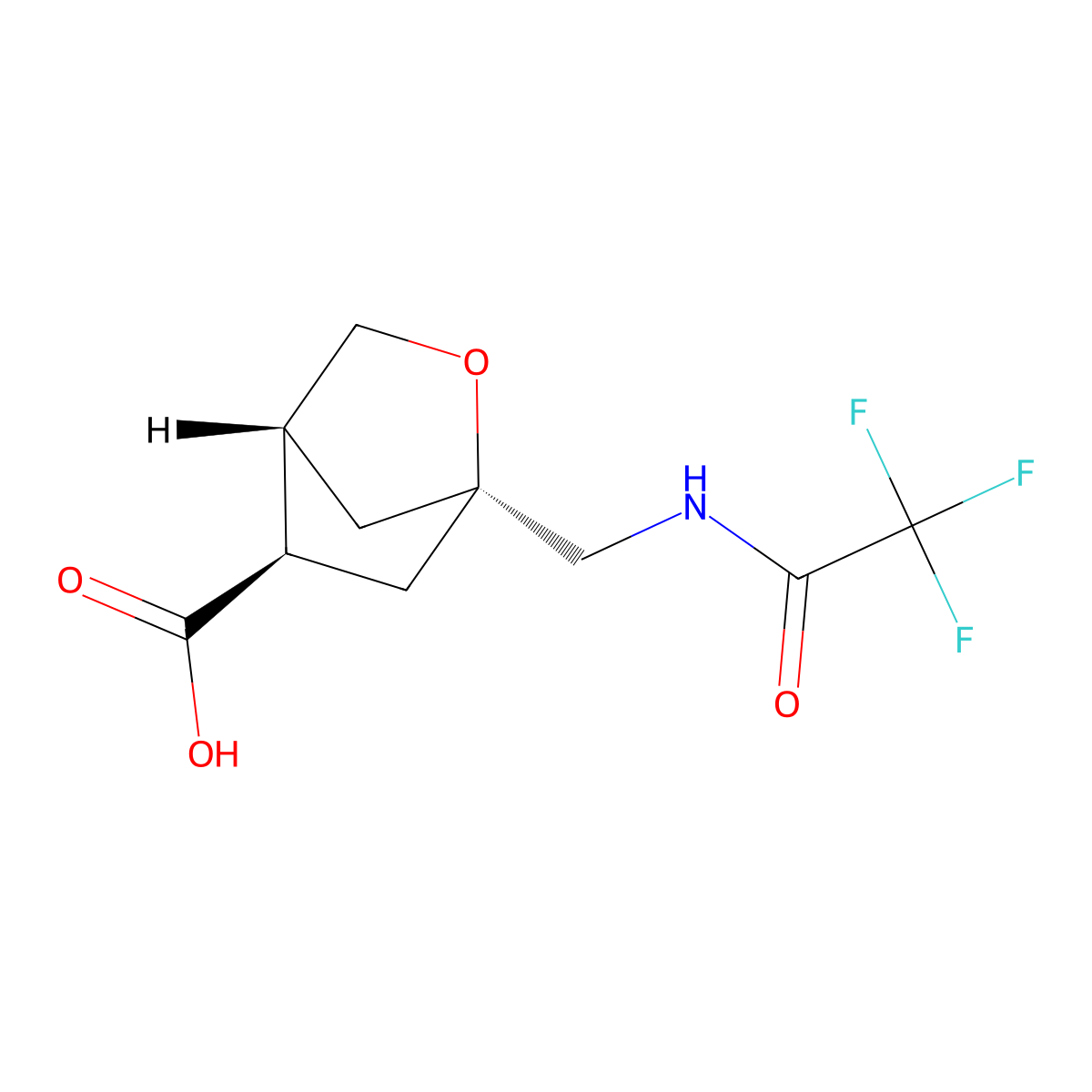 rac-(1R,4R,5R)-1-[(2,2,2-trifluoroacetamido)methyl]-2-oxabicyclo[2.2.1]heptane-5-carboxylic acid molecular structure, CAS 2679831-06-0