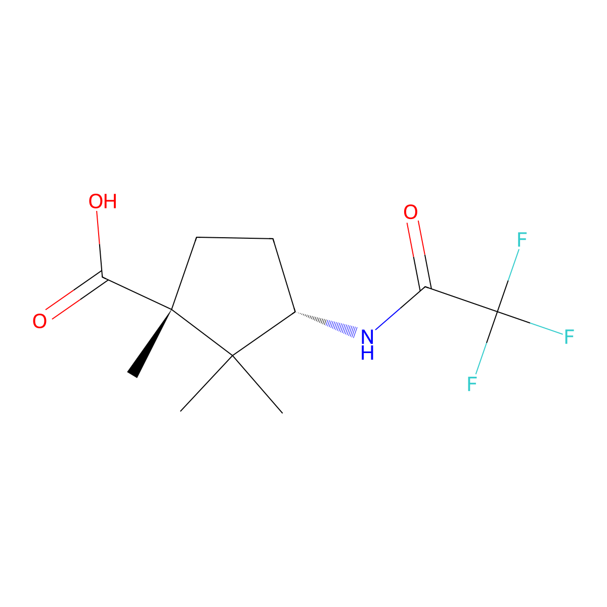 (1R,3S)-1,2,2-trimethyl-3-(2,2,2-trifluoroacetamido)cyclopentane-1-carboxylic acid molecular structure, CAS 2679831-27-5