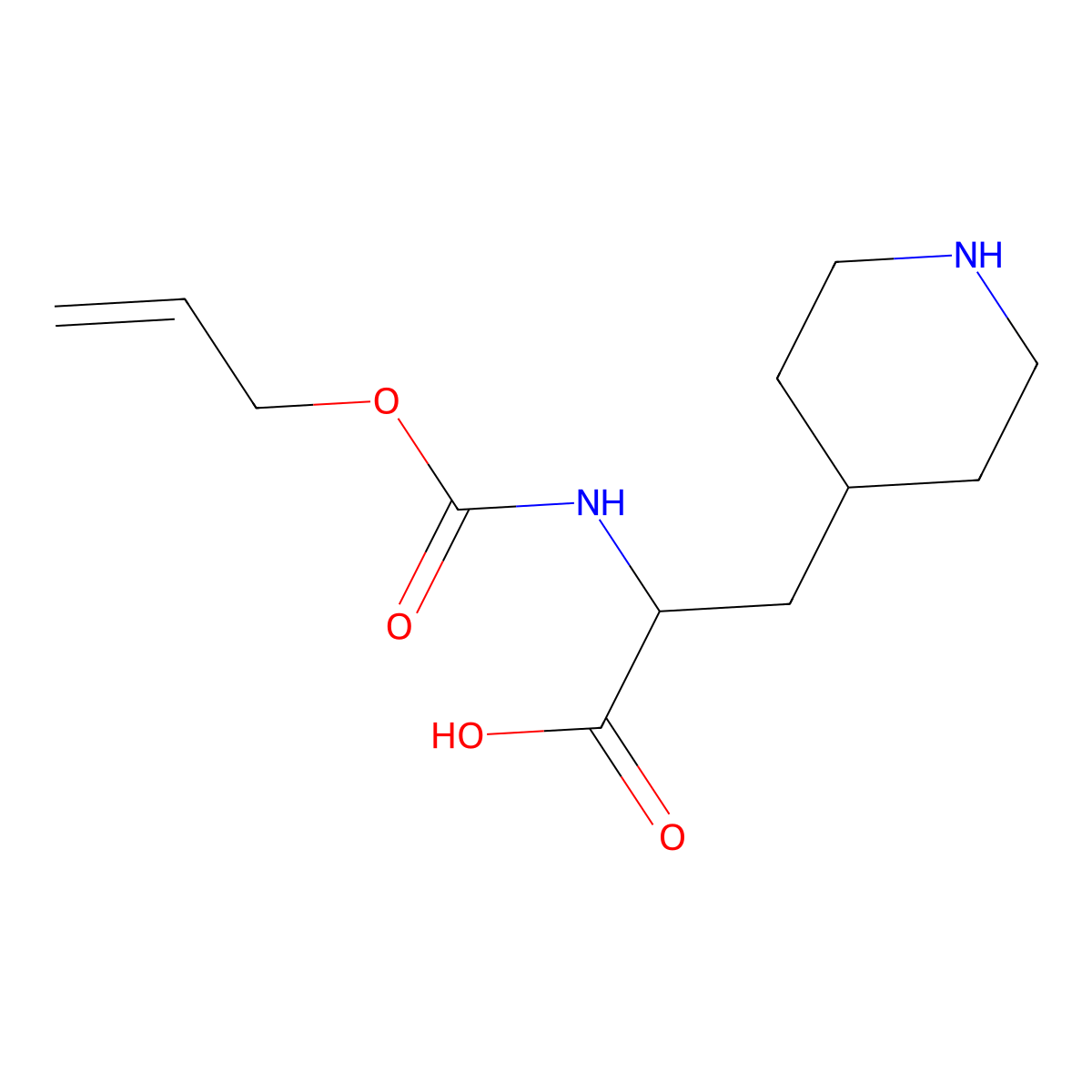 (2S)-3-(piperidin-4-yl)-2-{[(prop-2-en-1-yloxy)carbonyl]amino}propanoic acid molecular structure, CAS 2679831-46-8