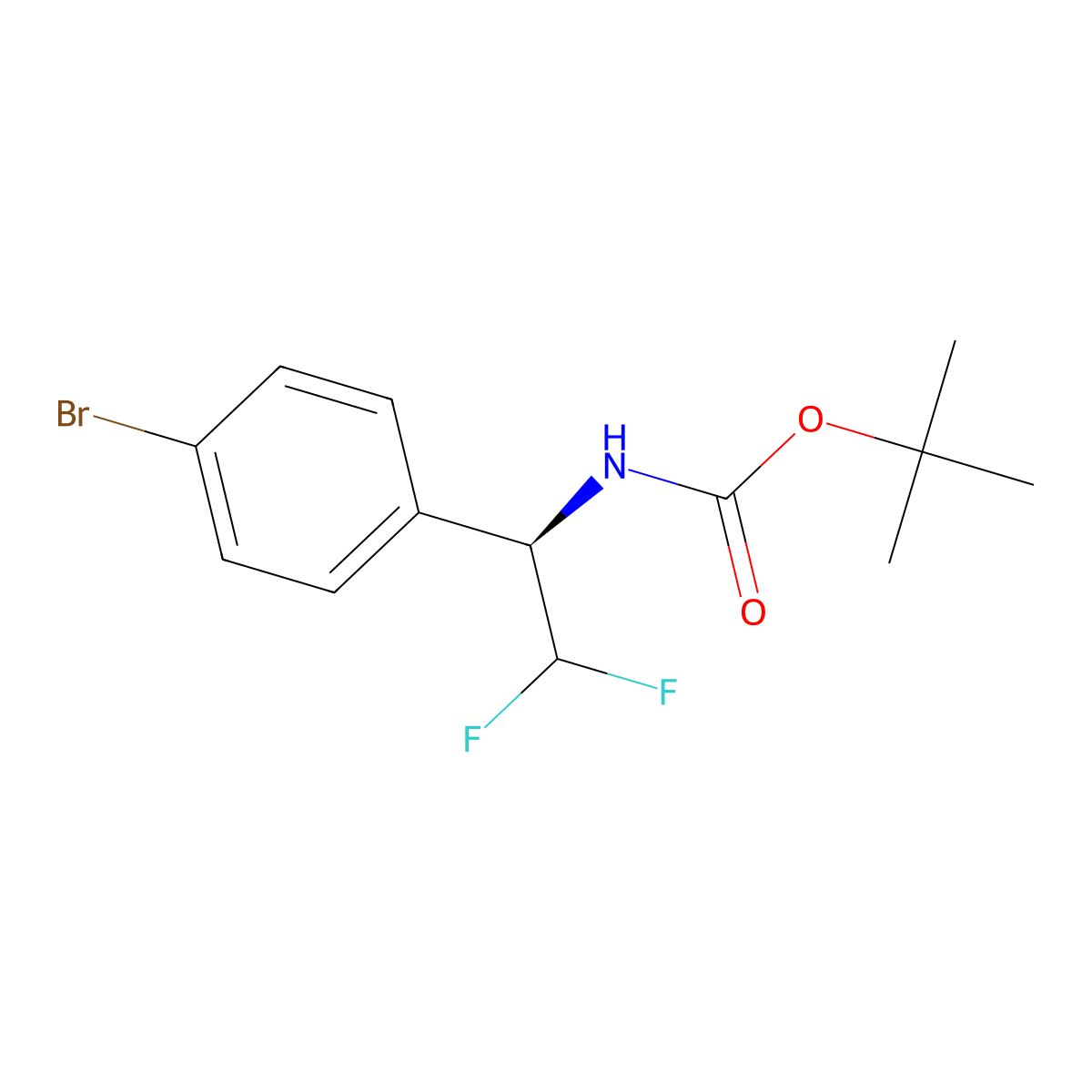 tert-Butyl (R)-(1-(4-bromophenyl)-2,2-difluoroethyl)carbamate molecular structure, CAS 2679831-53-7