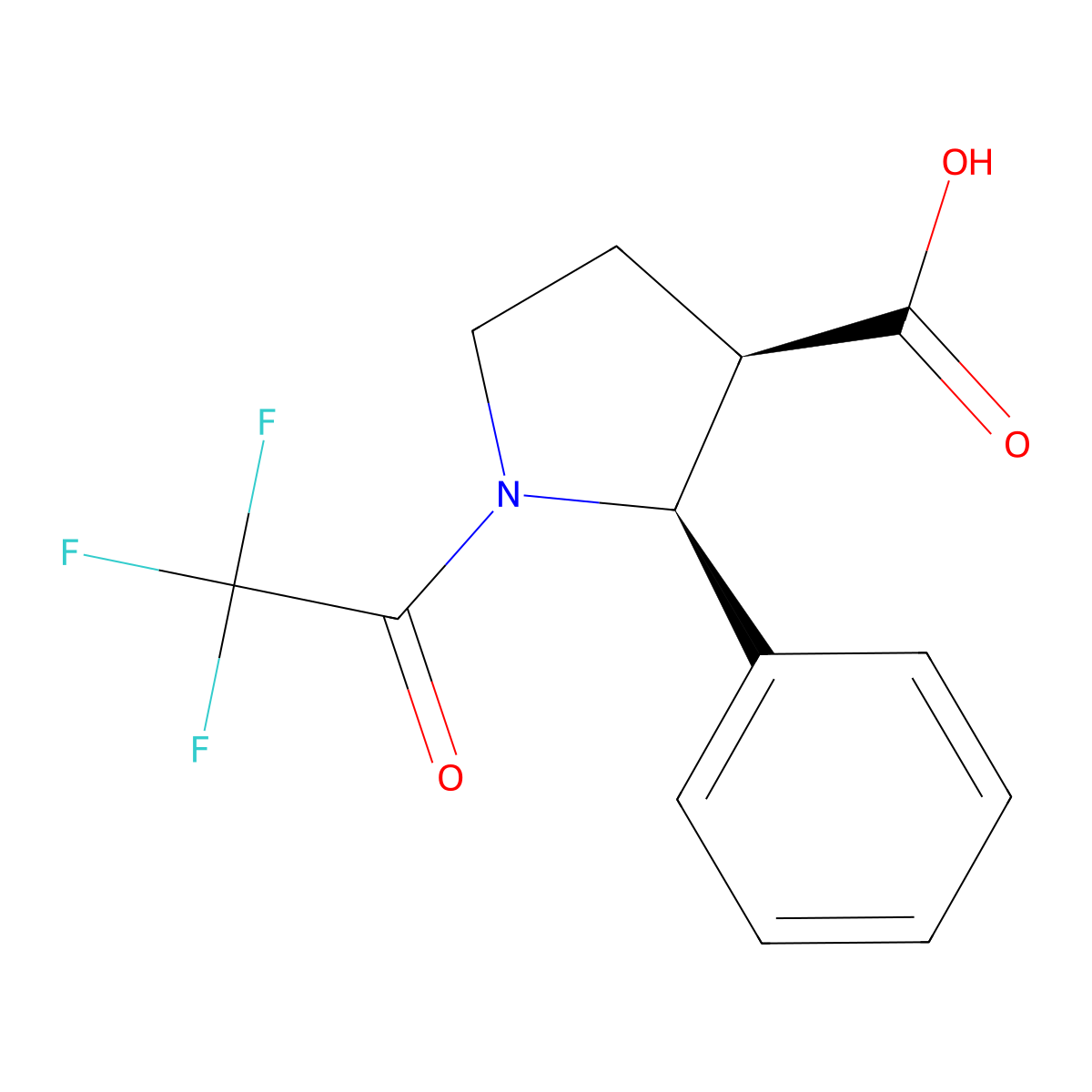 rac-(2R,3S)-2-phenyl-1-(2,2,2-trifluoroacetyl)pyrrolidine-3-carboxylic acid molecular structure, CAS 2679831-58-2