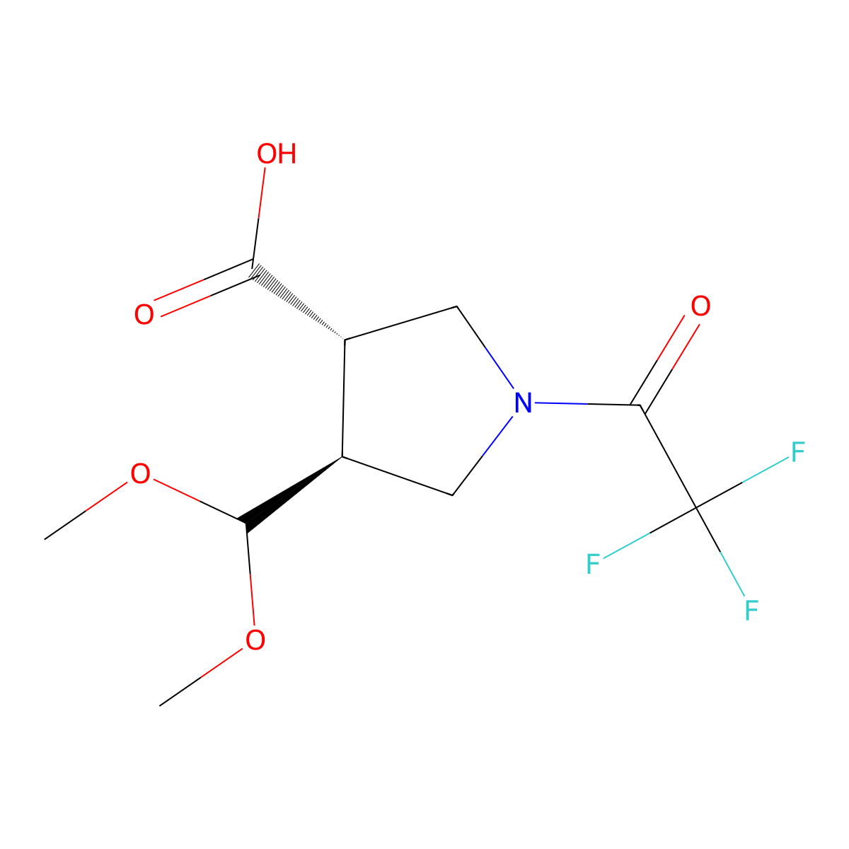 rac-(3R,4R)-4-(dimethoxymethyl)-1-(2,2,2-trifluoroacetyl)pyrrolidine-3-carboxylic acid molecular structure, CAS 2679831-67-3