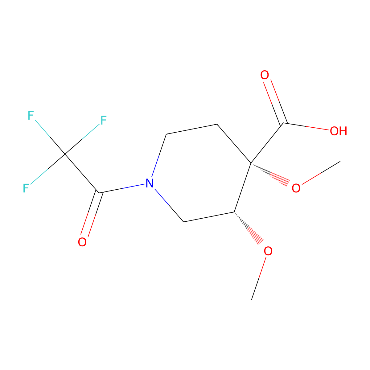 rac-(3R,4S)-3,4-dimethoxy-1-(2,2,2-trifluoroacetyl)piperidine-4-carboxylic acid molecular structure, CAS 2679831-95-7