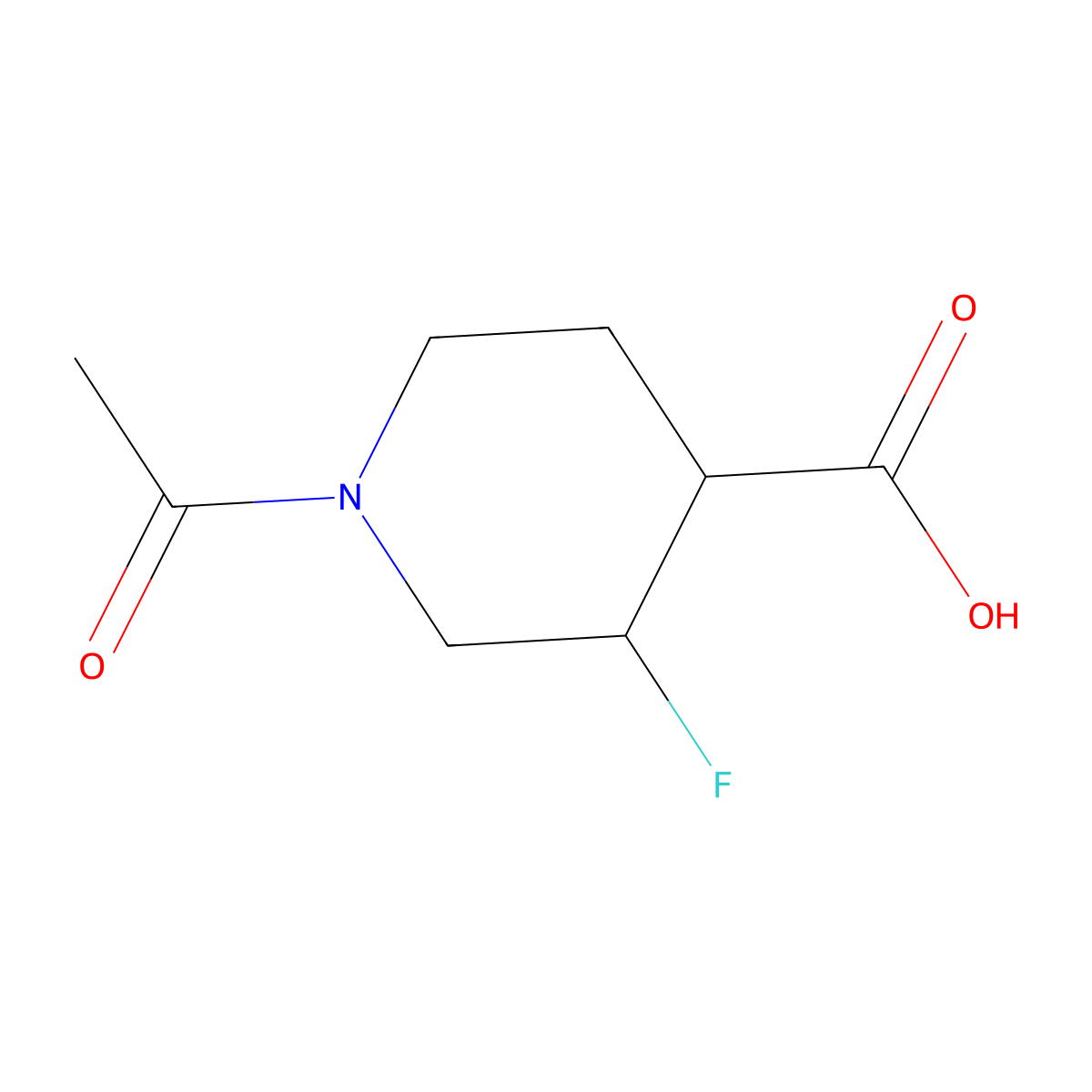 rac-(3R,4S)-1-acetyl-3-fluoropiperidine-4-carboxylic acid molecular structure, CAS 2679832-09-6
