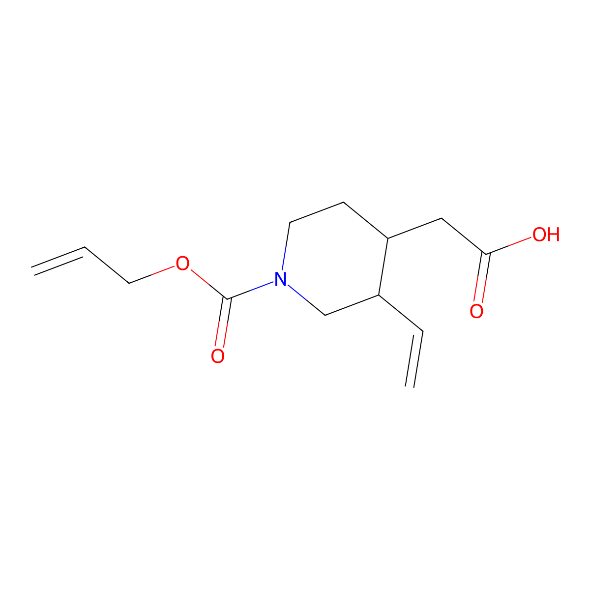 2-[(3R,4S)-3-ethenyl-1-[(prop-2-en-1-yloxy)carbonyl]piperidin-4-yl]acetic acid molecular structure, CAS 2679832-25-6