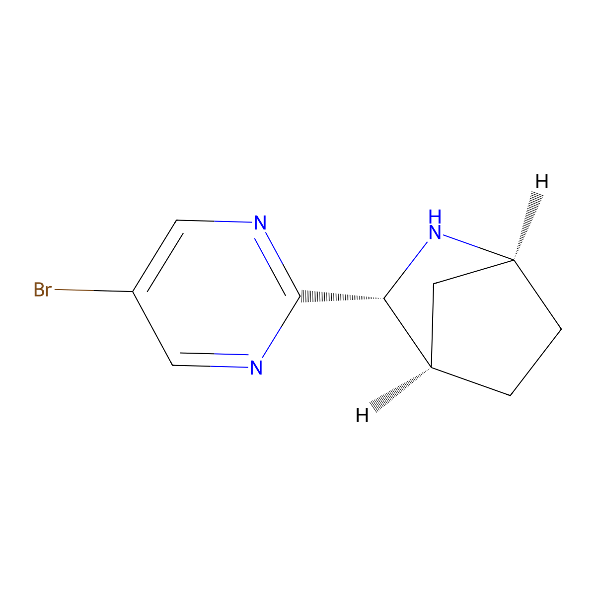 rac-(1R,3S,4S)-3-(5-bromopyrimidin-2-yl)-2-azabicyclo[2.2.1]heptane molecular structure, CAS 2679832-55-2