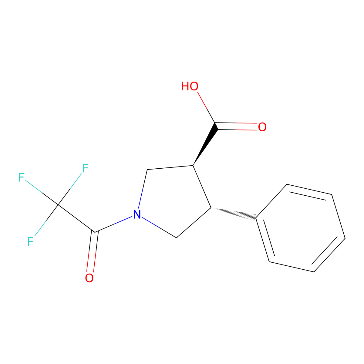 (3S,4R)-4-phenyl-1-(2,2,2-trifluoroacetyl)pyrrolidine-3-carboxylic acid molecular structure, CAS 2679832-62-1