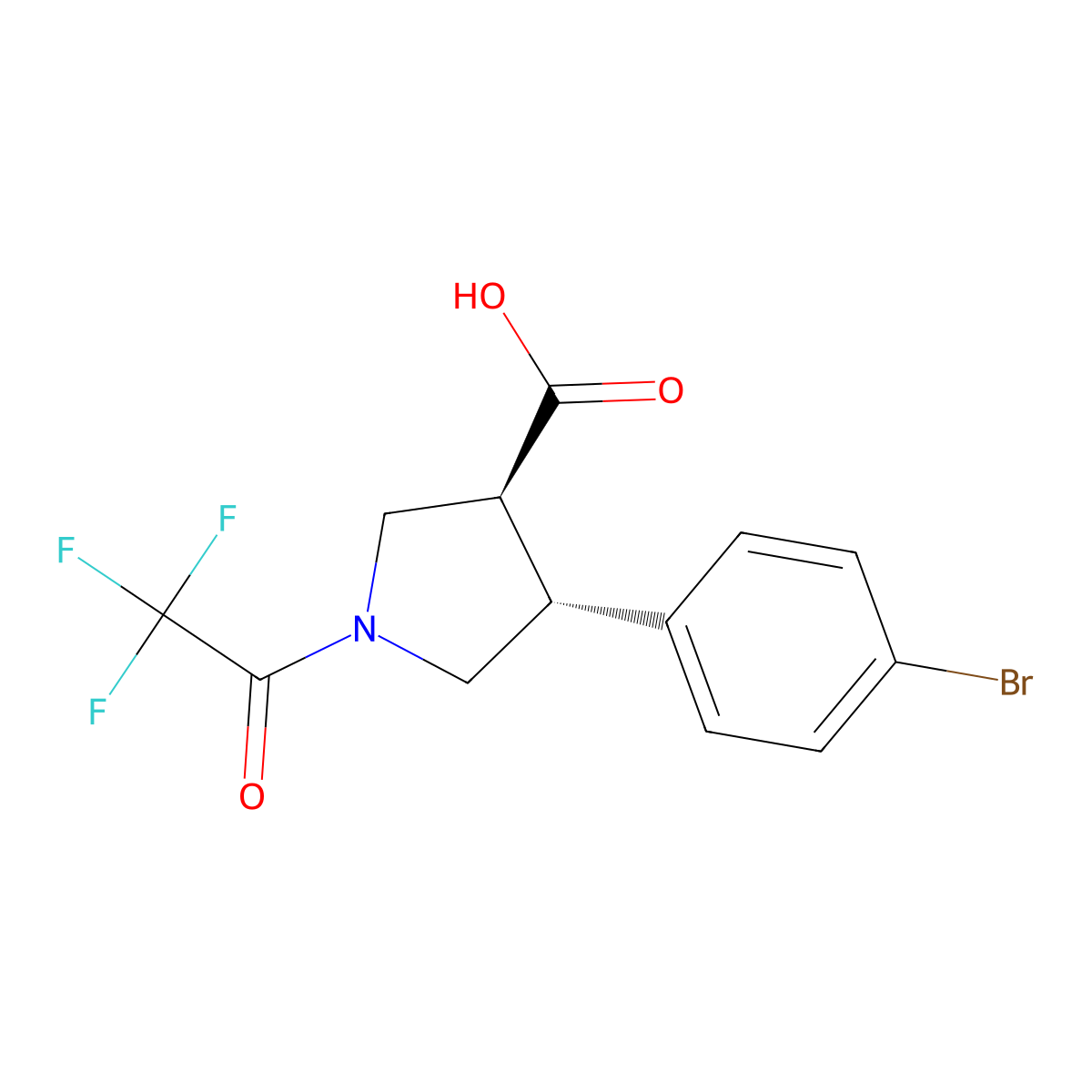 rac-(3R,4S)-4-(4-bromophenyl)-1-(2,2,2-trifluoroacetyl)pyrrolidine-3-carboxylic acid molecular structure, CAS 2679832-63-2