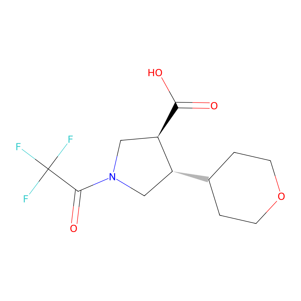 rac-(3R,4R)-4-(oxan-4-yl)-1-(2,2,2-trifluoroacetyl)pyrrolidine-3-carboxylic acid molecular structure, CAS 2679832-78-9