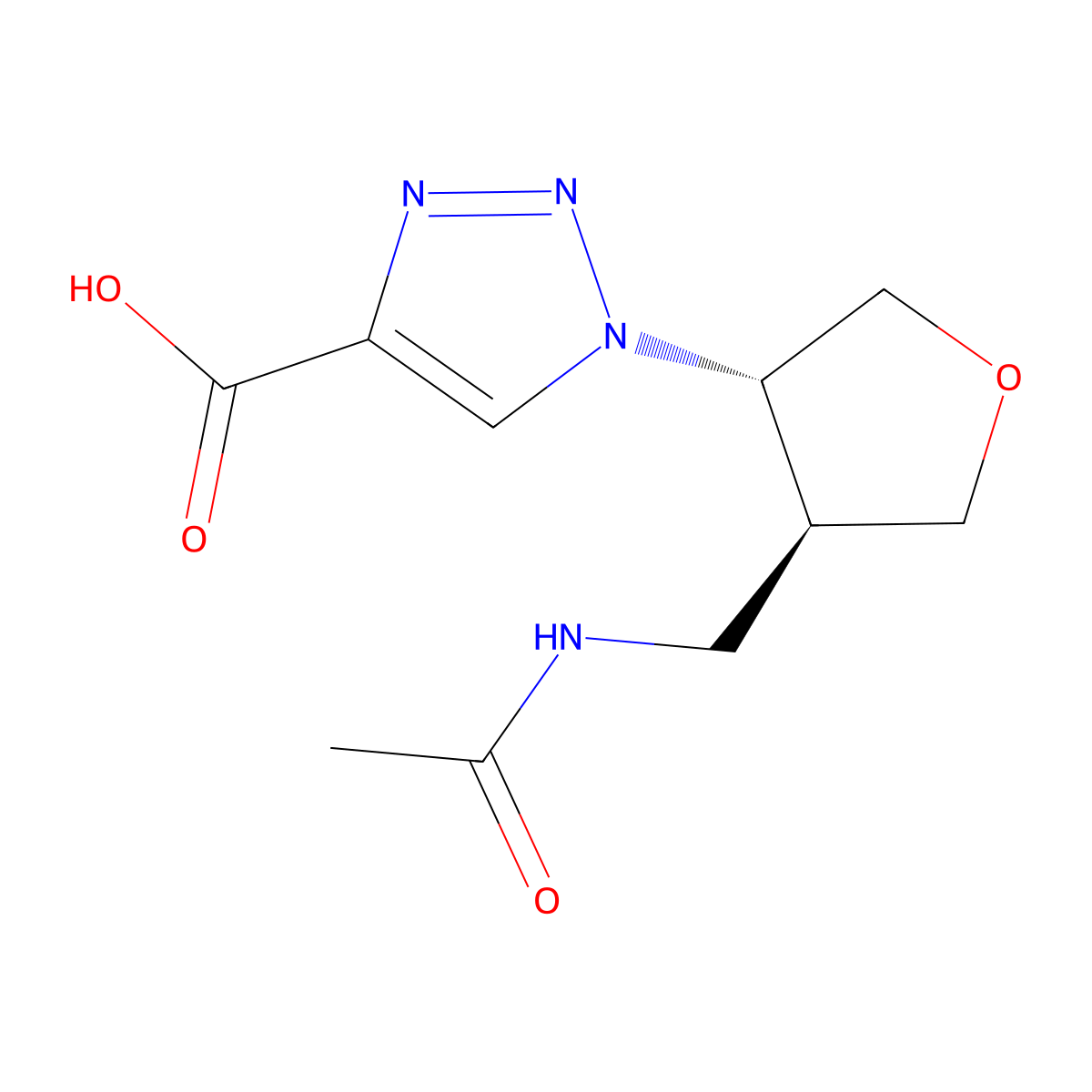 rac-1-[(3R,4R)-4-(acetamidomethyl)oxolan-3-yl]-1H-1,2,3-triazole-4-carboxylic acid molecular structure, CAS 2679832-80-3