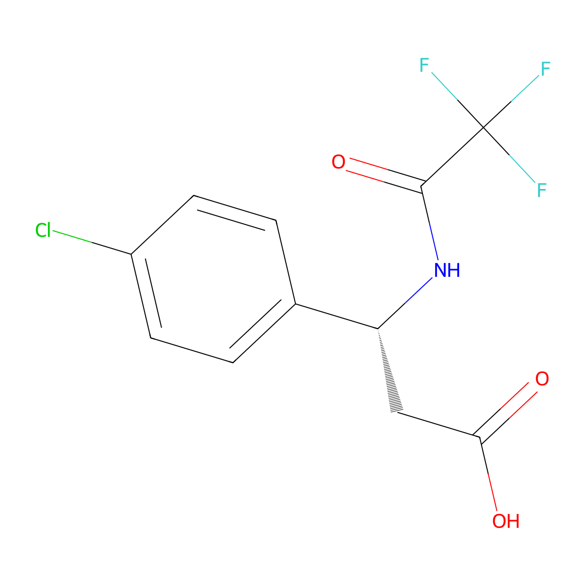 (3R)-3-(4-chlorophenyl)-3-(2,2,2-trifluoroacetamido)propanoic acid molecular structure, CAS 2679835-20-0