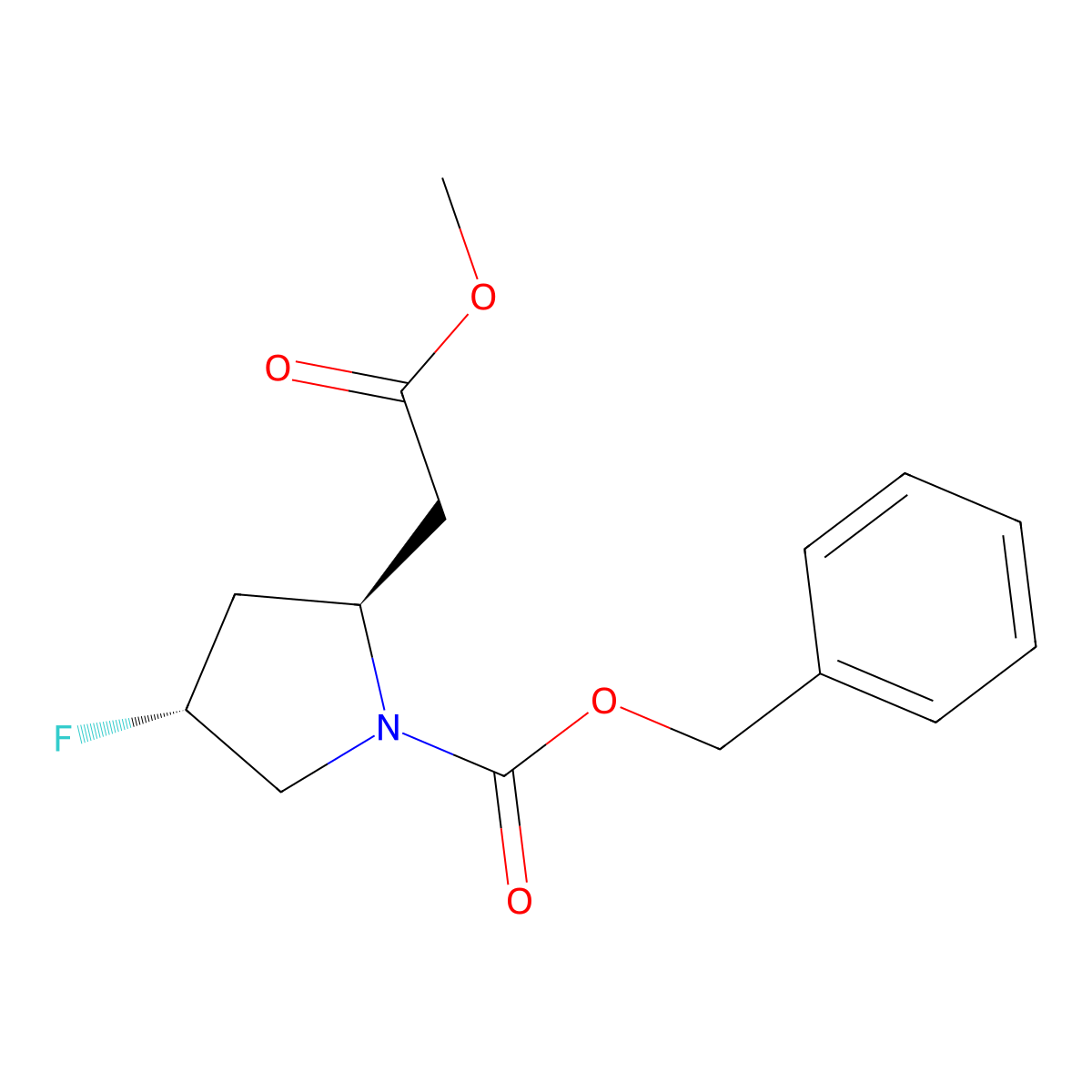benzyl (2R,4R)-4-fluoro-2-(2-methoxy-2-oxoethyl)pyrrolidine-1-carboxylate molecular structure, CAS 2679835-22-2