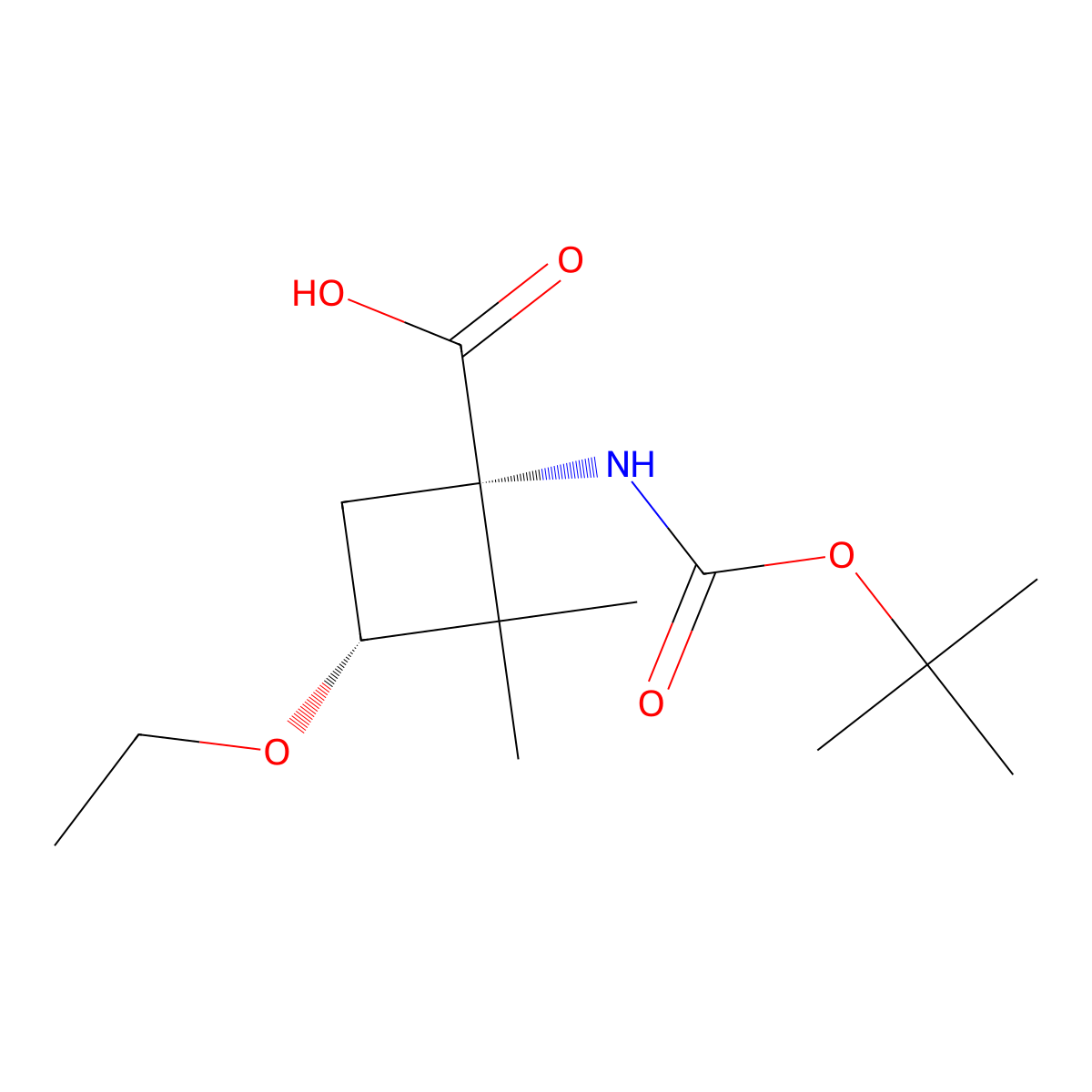 rac-(1R,3S)-1-{[(tert-butoxy)carbonyl]amino}-3-ethoxy-2,2-dimethylcyclobutane-1-carboxylic acid molecular structure, CAS 2679835-32-4