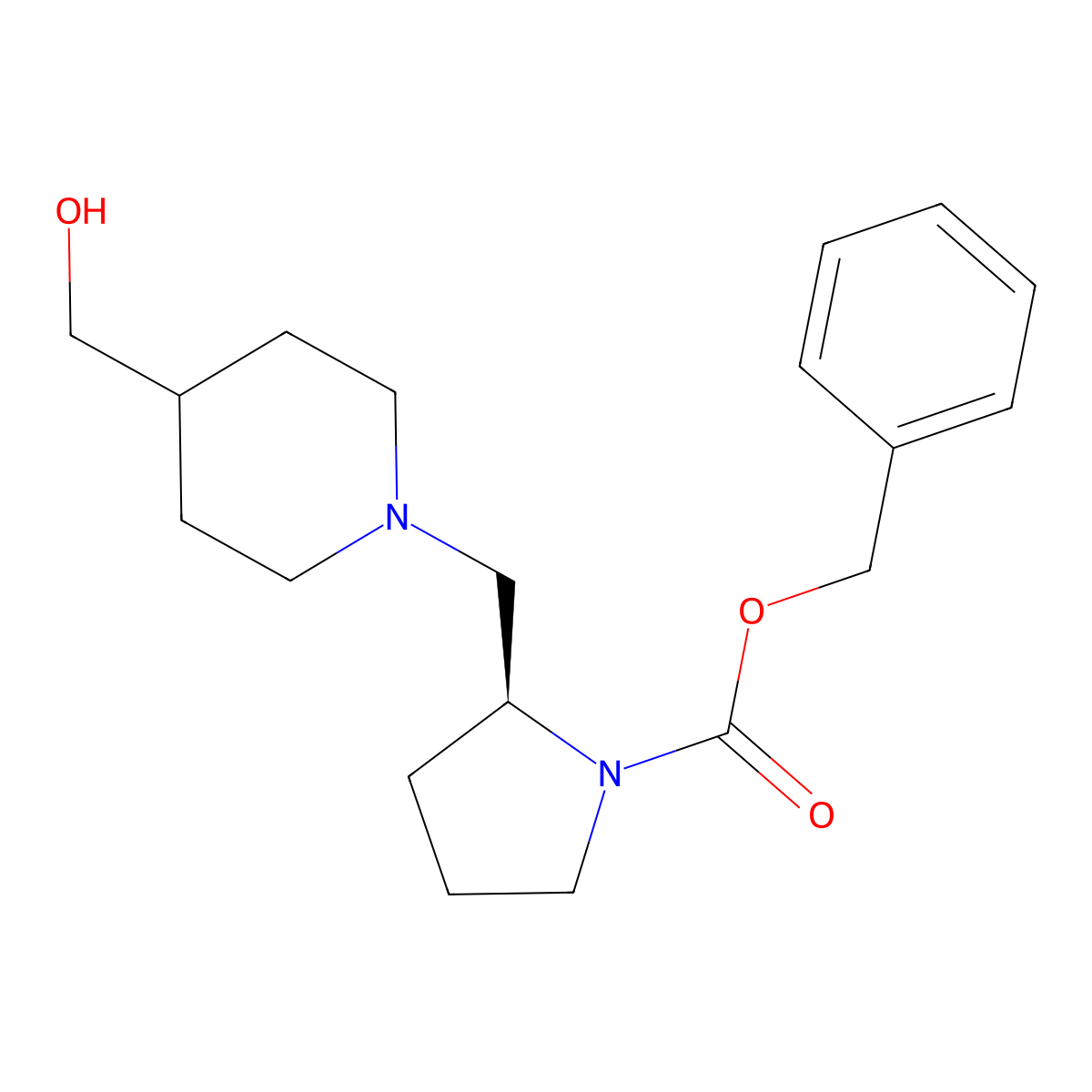 benzyl (2S)-2-{[4-(hydroxymethyl)piperidin-1-yl]methyl}pyrrolidine-1-carboxylate molecular structure, CAS 2679835-40-4