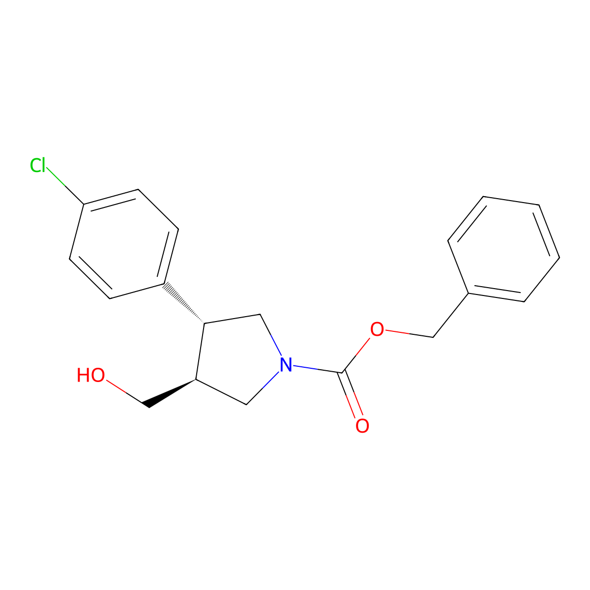rac-benzyl (3R,4S)-3-(4-chlorophenyl)-4-(hydroxymethyl)pyrrolidine-1-carboxylate molecular structure, CAS 2679835-49-3