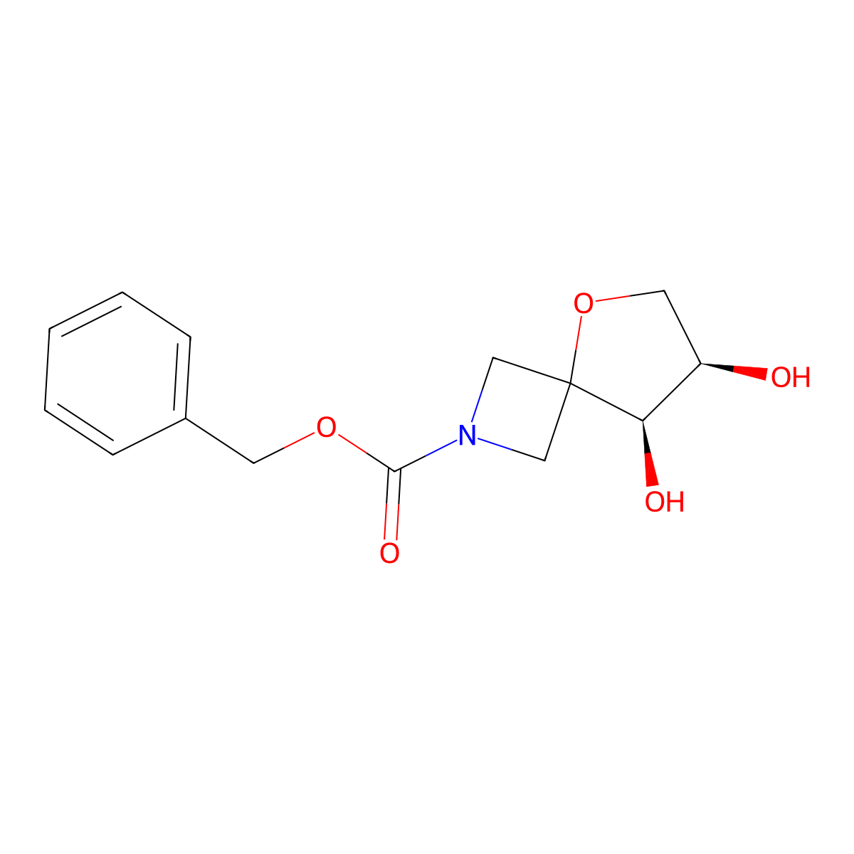rac-benzyl (7R,8R)-7,8-dihydroxy-5-oxa-2-azaspiro[3.4]octane-2-carboxylate molecular structure, CAS 2679835-54-0