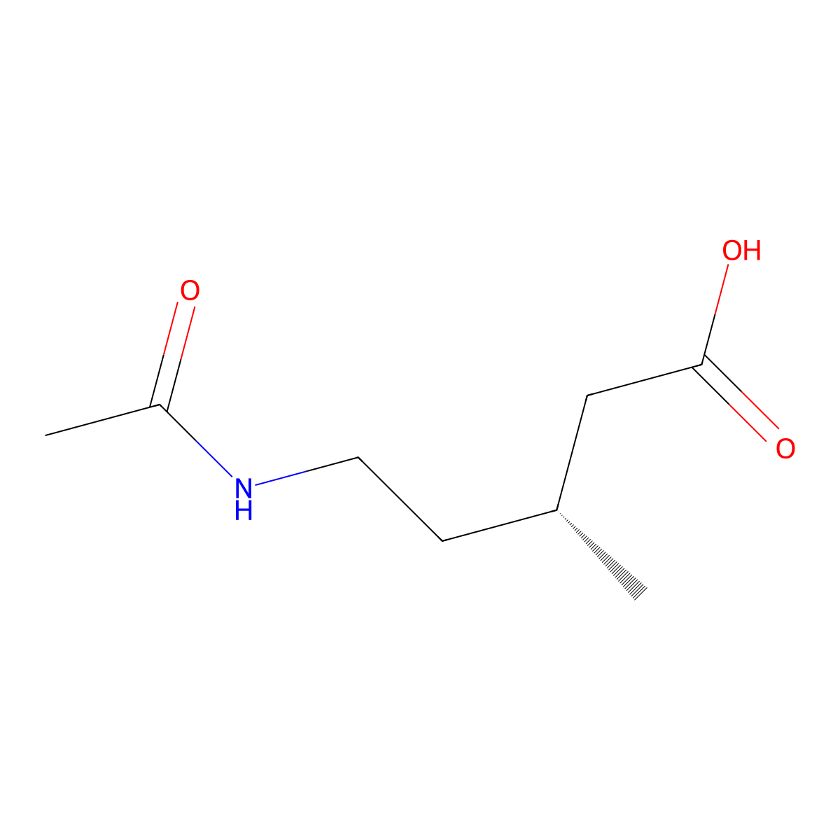 (3R)-5-acetamido-3-methylpentanoic acid molecular structure, CAS 2679835-77-7
