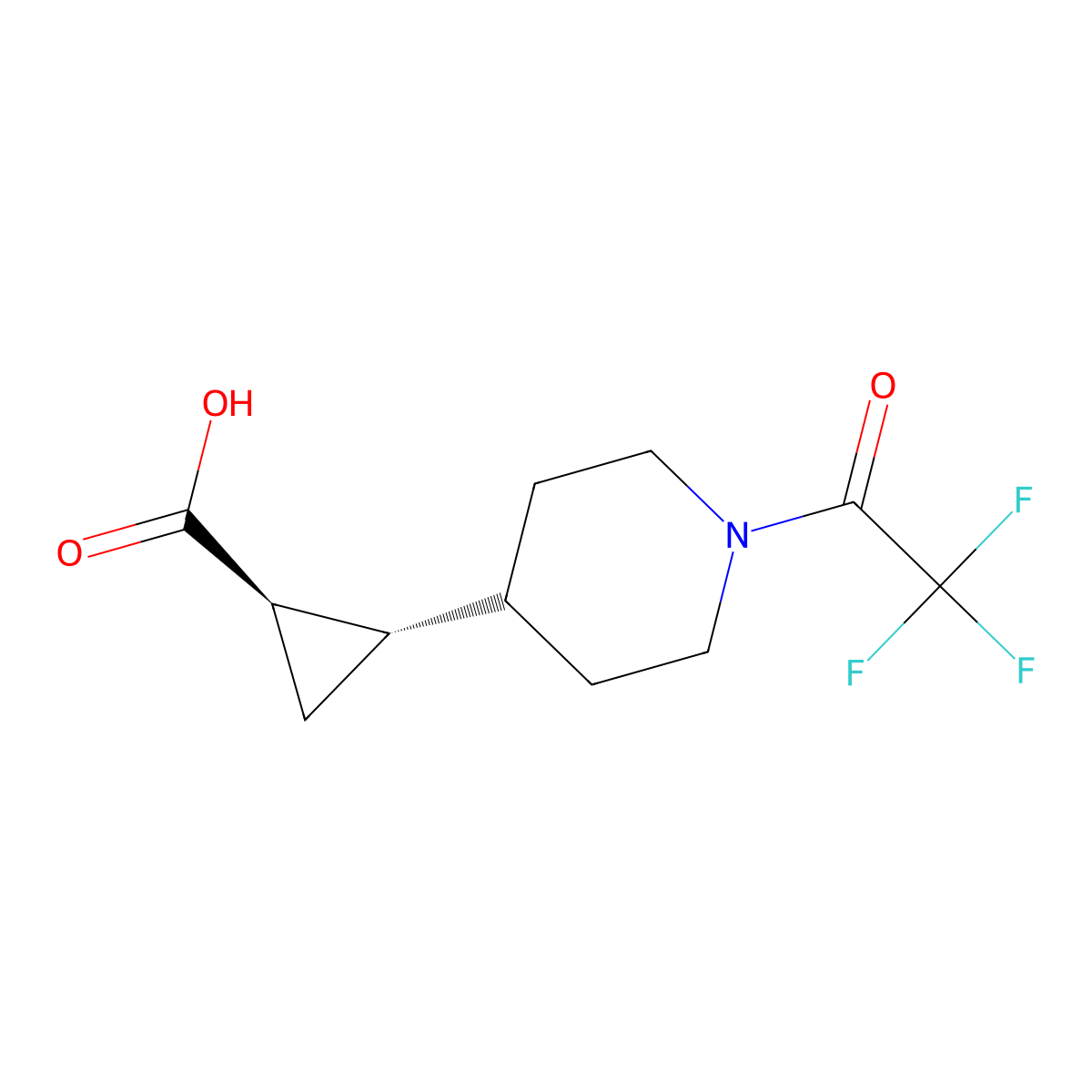 rac-(1R,2S)-2-[1-(2,2,2-trifluoroacetyl)piperidin-4-yl]cyclopropane-1-carboxylic acid molecular structure, CAS 2679835-84-6