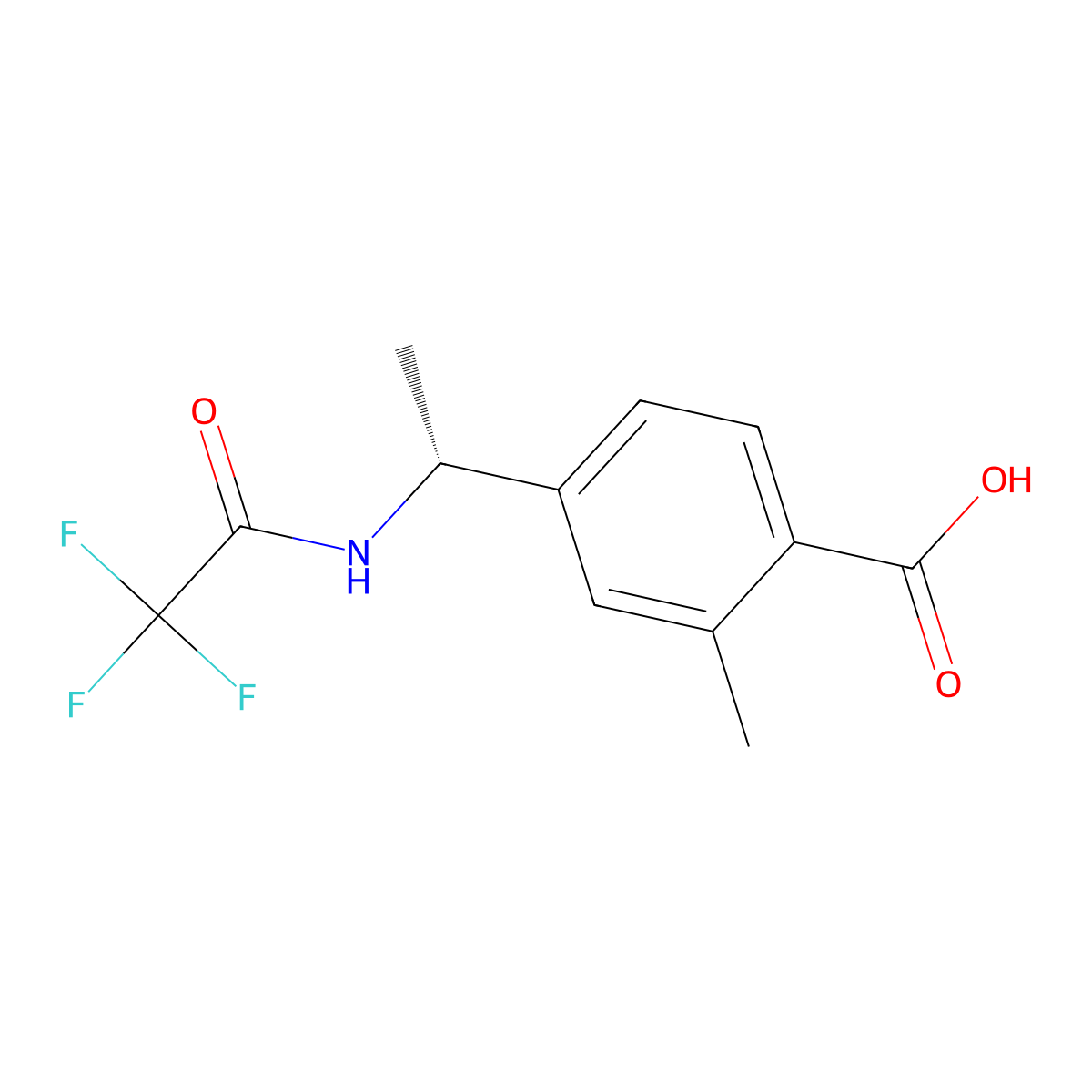 2-methyl-4-[(1R)-1-(2,2,2-trifluoroacetamido)ethyl]benzoic acid molecular structure, CAS 2679836-53-2