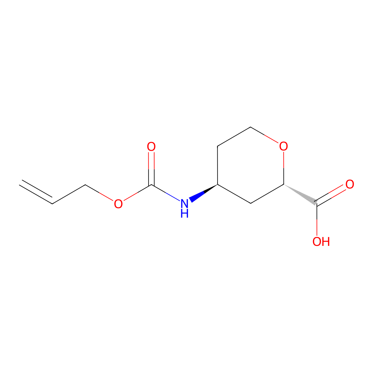 rac-(2R,4R)-4-{[(prop-2-en-1-yloxy)carbonyl]amino}oxane-2-carboxylic acid molecular structure, CAS 2679836-70-3