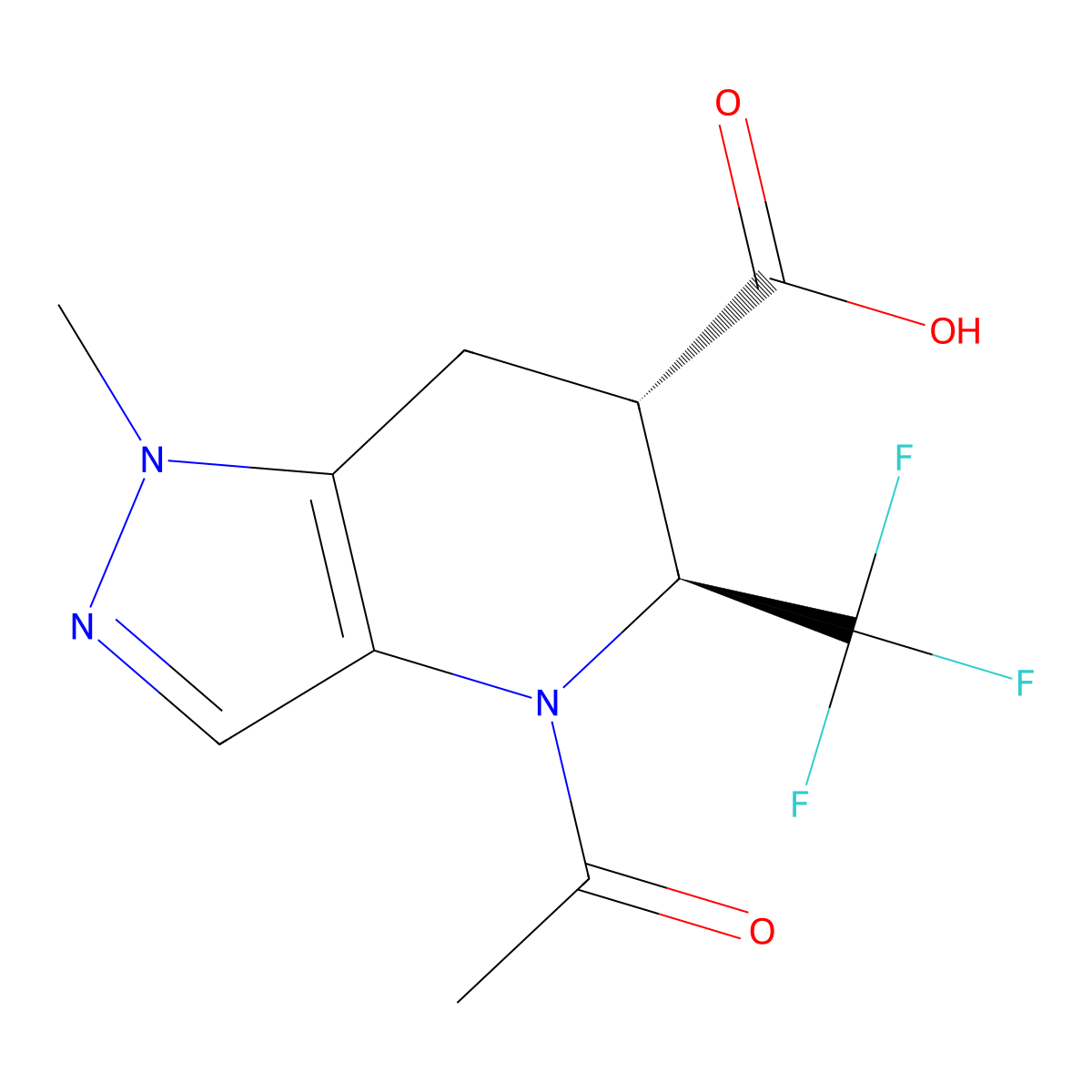 rac-(5R,6R)-4-acetyl-1-methyl-5-(trifluoromethyl)-1H,4H,5H,6H,7H-pyrazolo[4,3-b]pyridine-6-carboxylic acid molecular structure, CAS 2679837-74-0