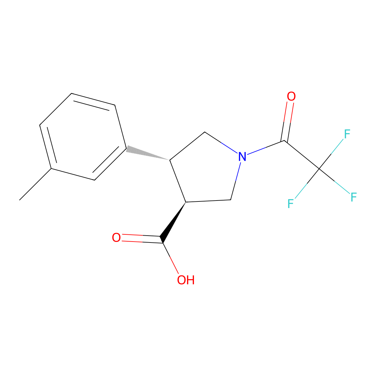 rac-(3R,4S)-4-(3-methylphenyl)-1-(2,2,2-trifluoroacetyl)pyrrolidine-3-carboxylic acid molecular structure, CAS 2679837-86-4
