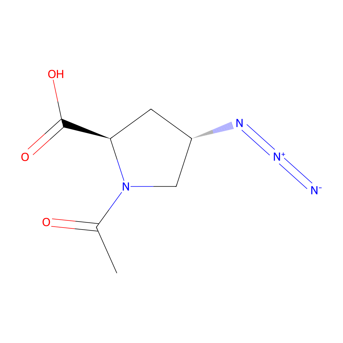 (2R,4S)-1-acetyl-4-azidopyrrolidine-2-carboxylic acid molecular structure, CAS 2679837-91-1