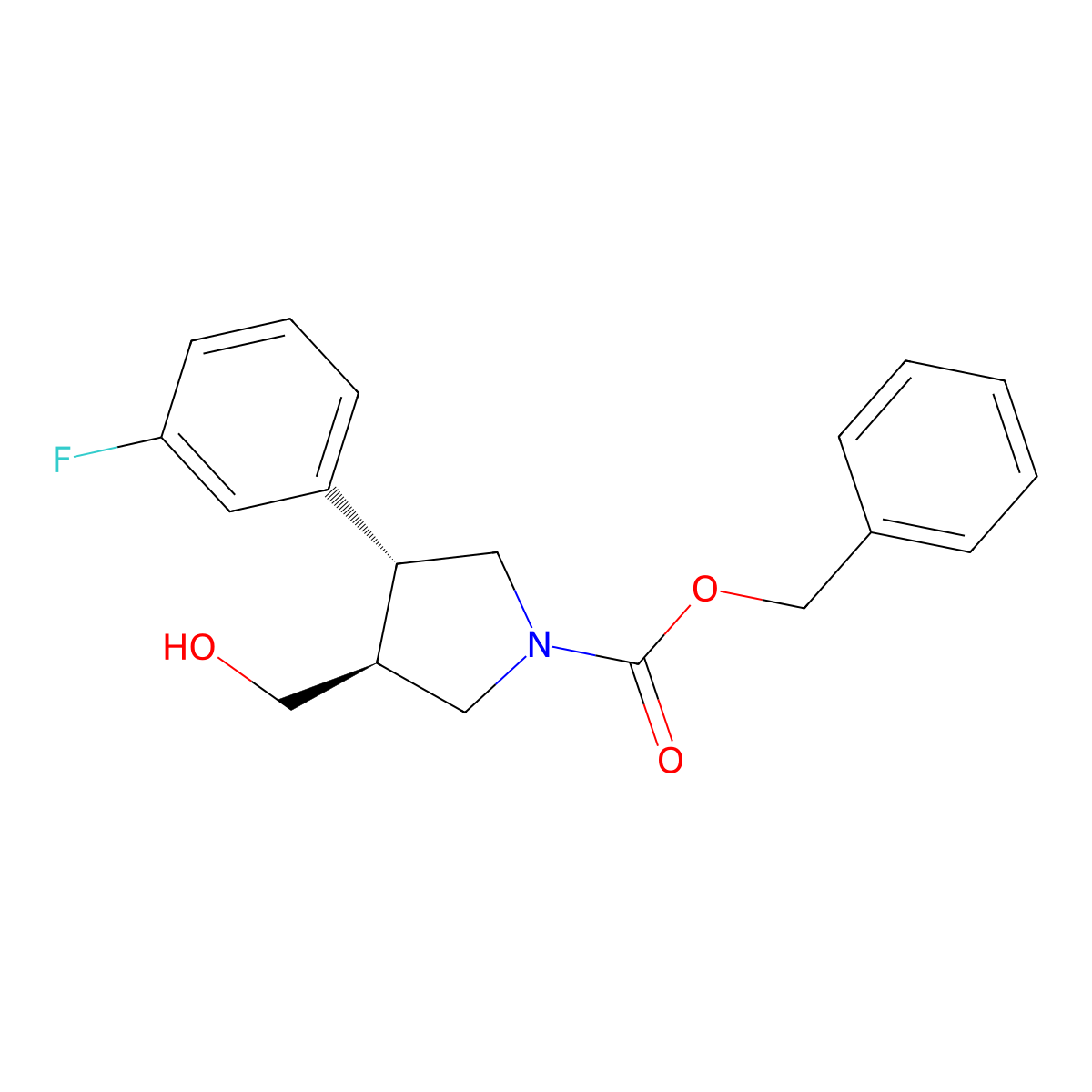 rac-benzyl (3R,4S)-3-(3-fluorophenyl)-4-(hydroxymethyl)pyrrolidine-1-carboxylate molecular structure, CAS 2679838-22-1