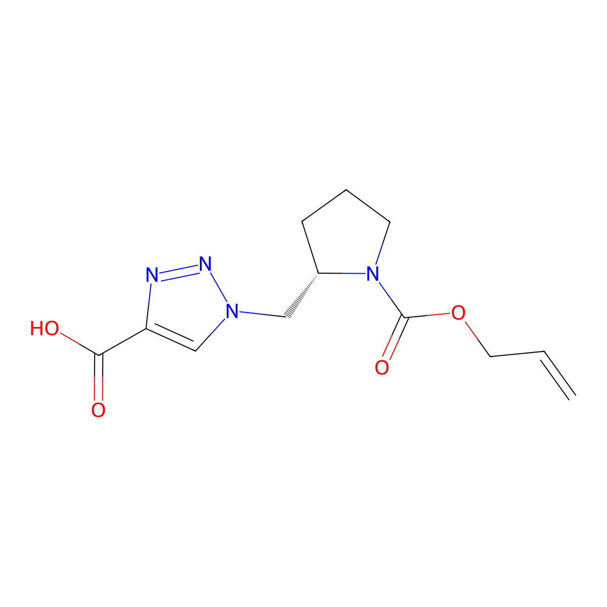 1-{[(2S)-1-[(prop-2-en-1-yloxy)carbonyl]pyrrolidin-2-yl]methyl}-1H-1,2,3-triazole-4-carboxylic acid molecular structure, CAS 2679838-38-9