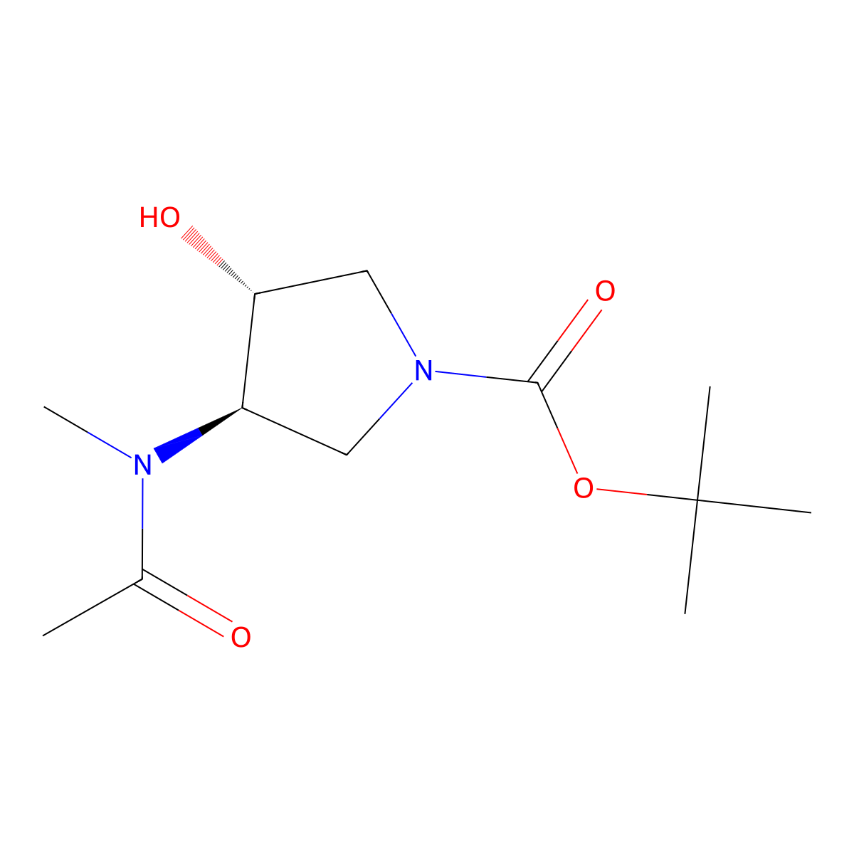 rac-tert-butyl (3R,4R)-3-hydroxy-4-(N-methylacetamido)pyrrolidine-1-carboxylate molecular structure, CAS 2679838-46-9