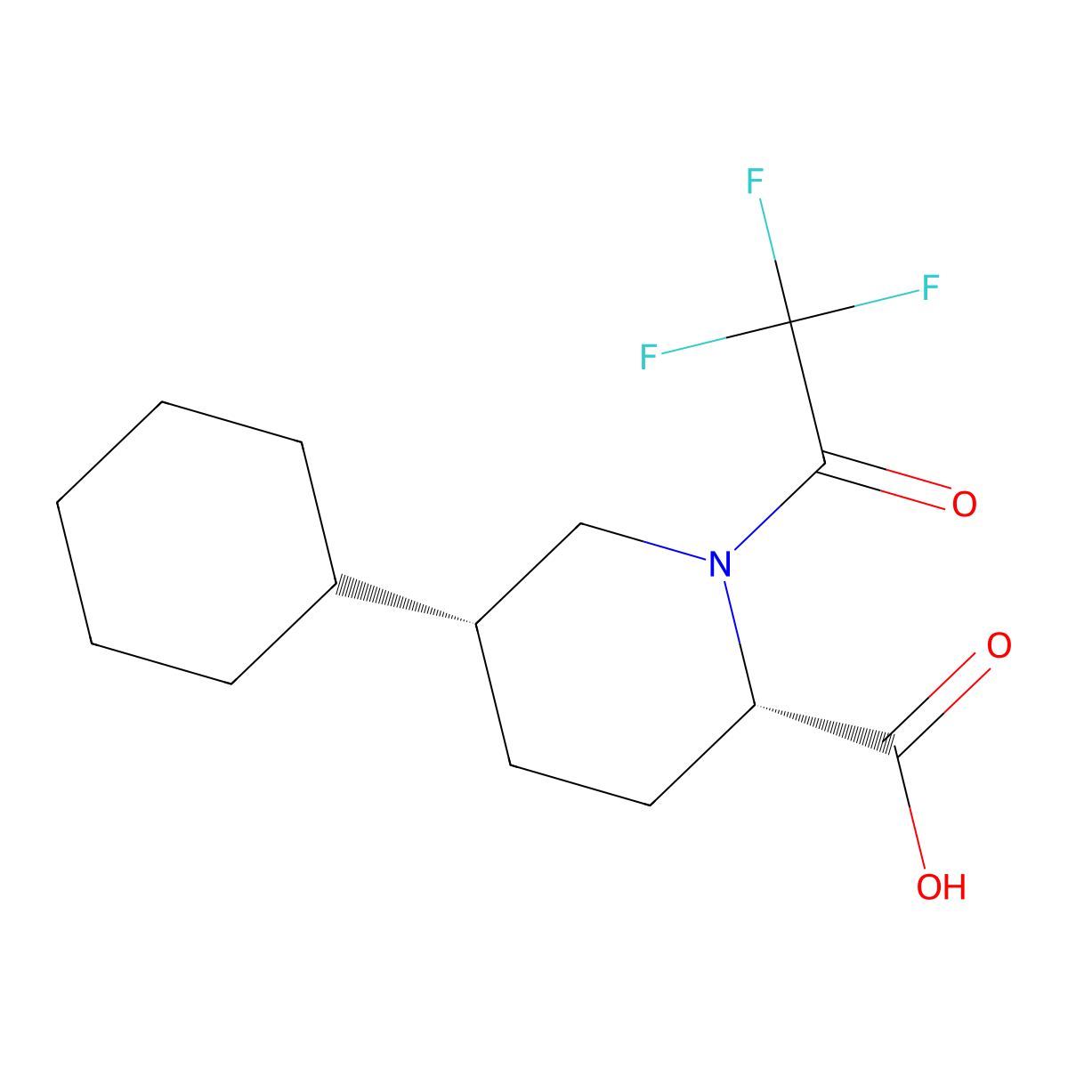 rac-(2R,5S)-5-cyclohexyl-1-(2,2,2-trifluoroacetyl)piperidine-2-carboxylic acid molecular structure, CAS 2679838-63-0