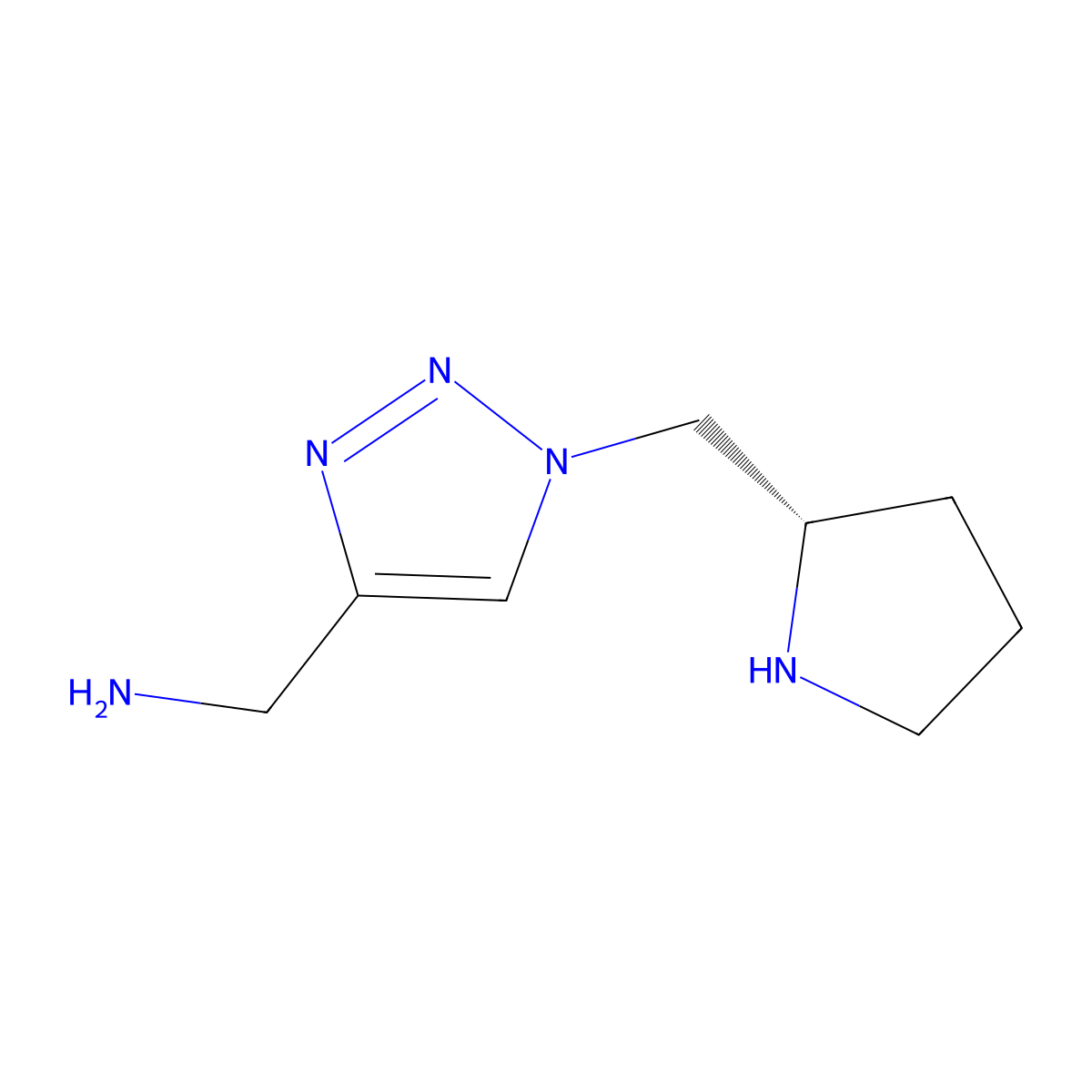 1-(1-{[(2S)-pyrrolidin-2-yl]methyl}-1H-1,2,3-triazol-4-yl)methanamine molecular structure, CAS 2679838-89-0