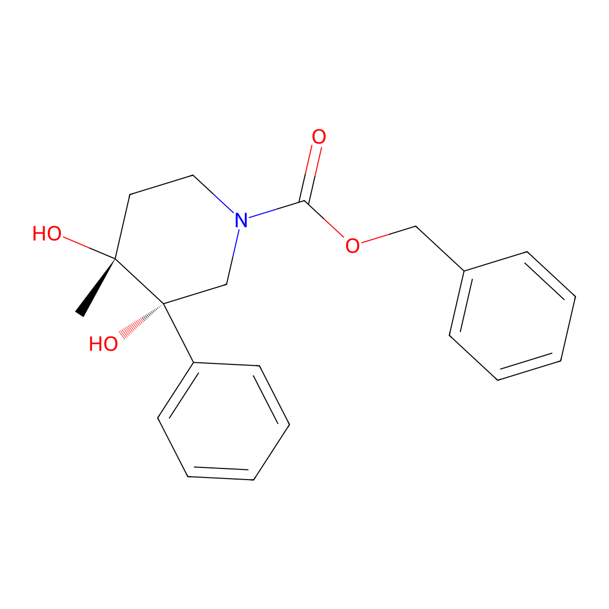 rac-benzyl (3R,4S)-3,4-dihydroxy-4-methyl-3-phenylpiperidine-1-carboxylate molecular structure, CAS 2679838-99-2