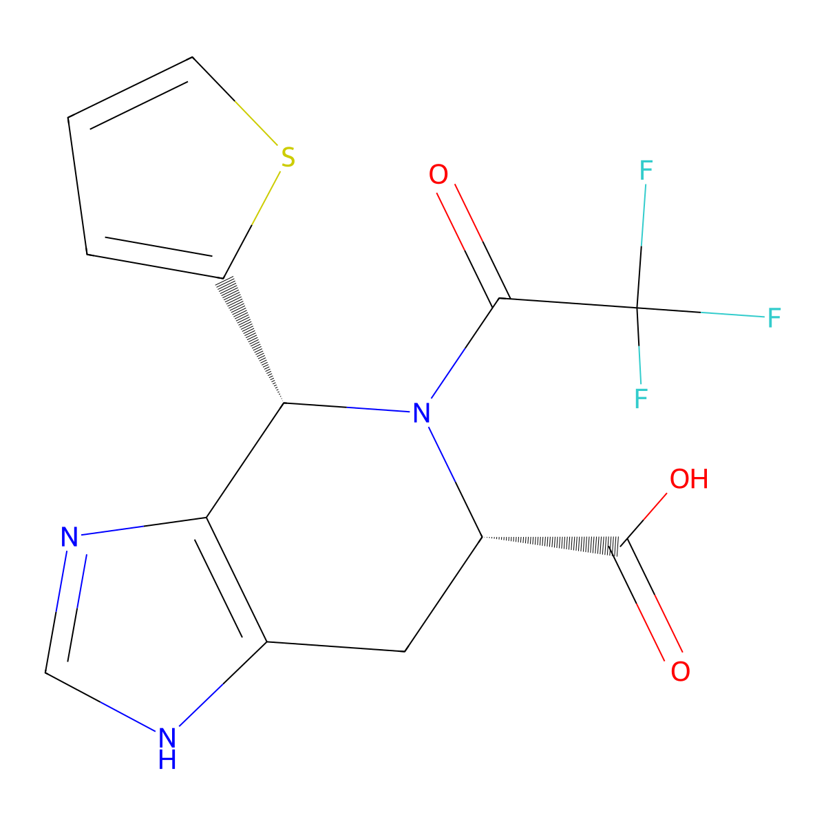 rac-(4R,6S)-4-(thiophen-2-yl)-5-(2,2,2-trifluoroacetyl)-1H,4H,5H,6H,7H-imidazo[4,5-c]pyridine-6-carboxylic acid molecular structure, CAS 2679839-07-5