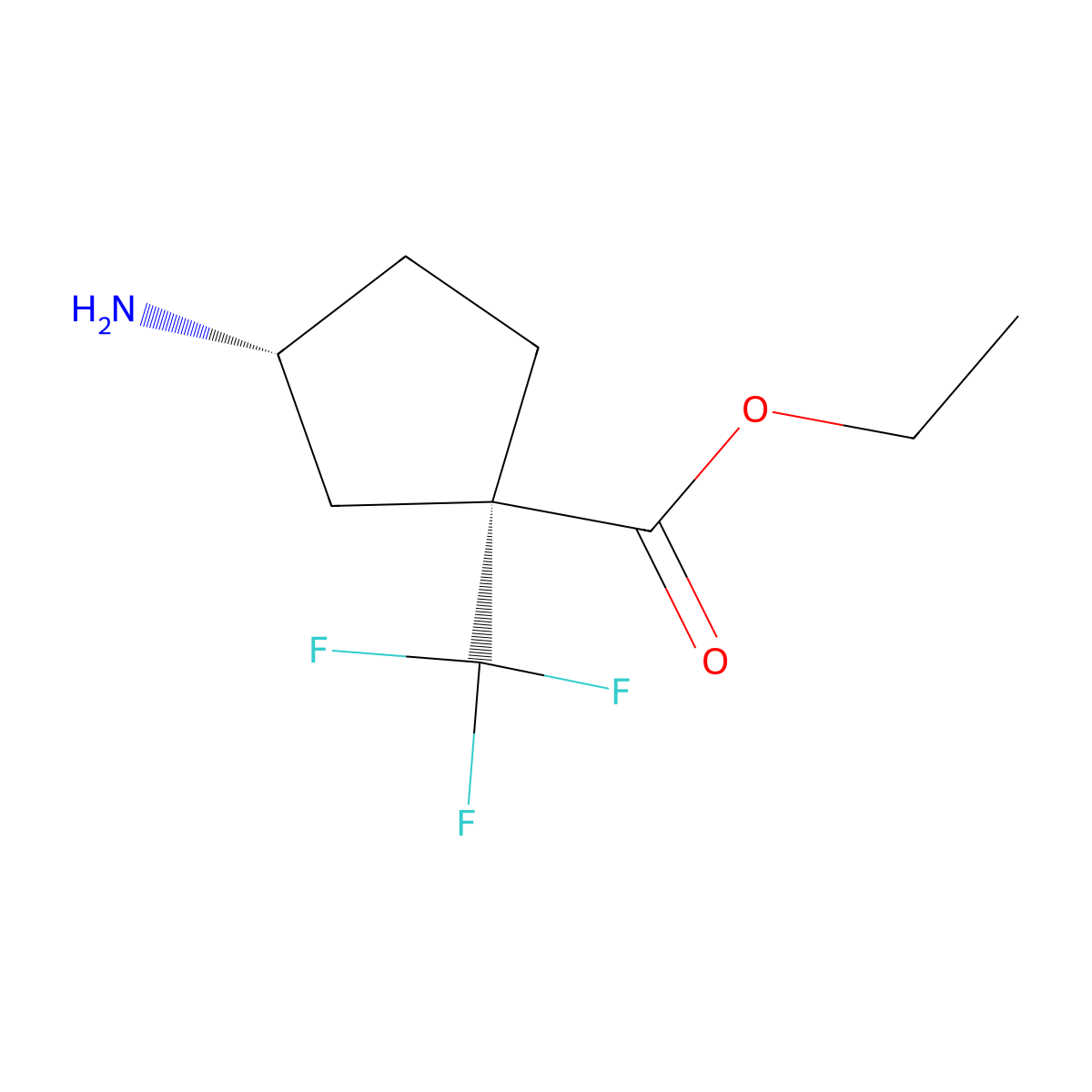 rac-ethyl (1R,3S)-3-amino-1-(trifluoromethyl)cyclopentane-1-carboxylate molecular structure, CAS 2679839-28-0