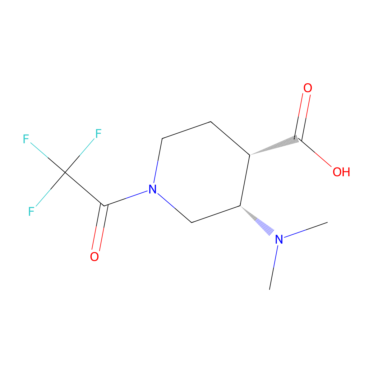 rac-(3R,4R)-3-(dimethylamino)-1-(2,2,2-trifluoroacetyl)piperidine-4-carboxylic acid molecular structure, CAS 2679839-30-4