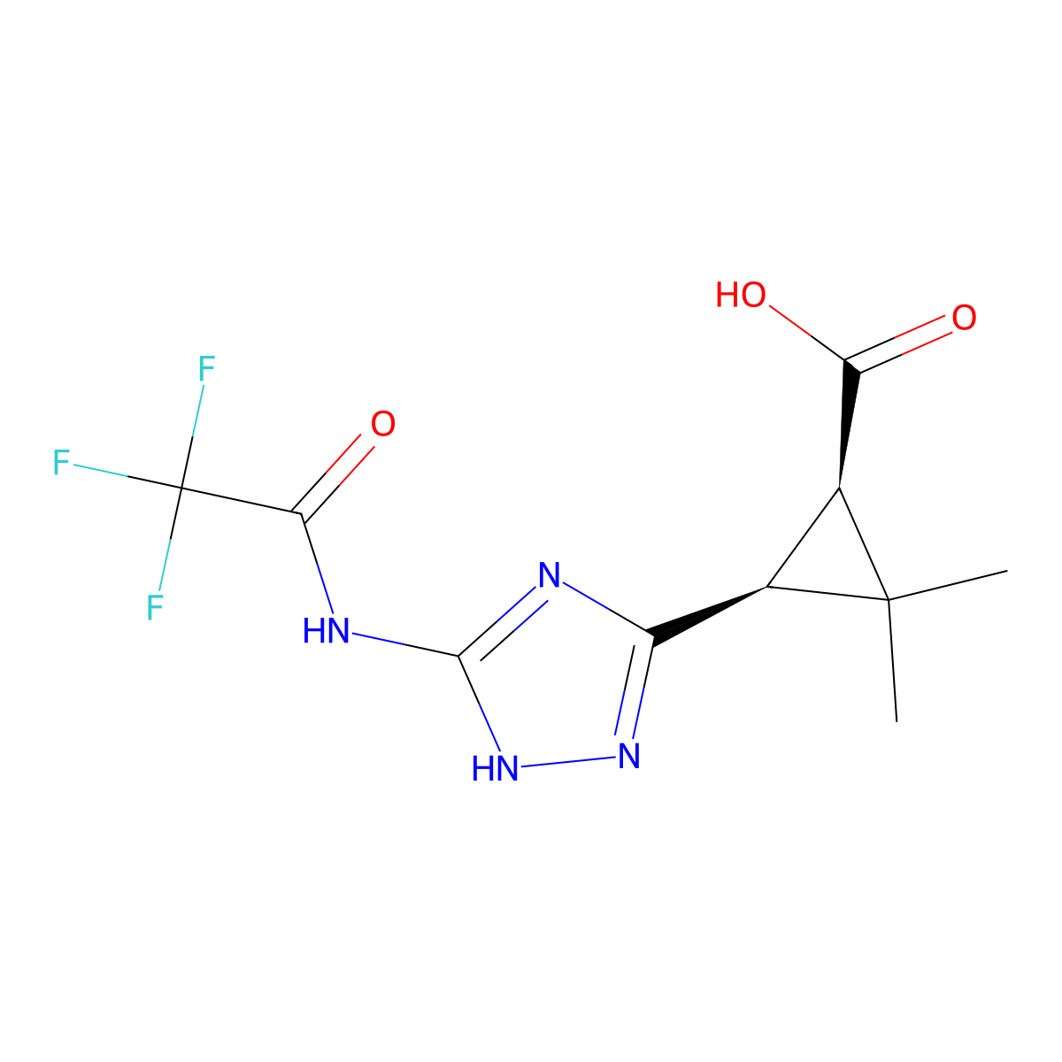 rac-(1R,3S)-2,2-dimethyl-3-[5-(2,2,2-trifluoroacetamido)-1H-1,2,4-triazol-3-yl]cyclopropane-1-carboxylic acid molecular structure, CAS 2679839-32-6