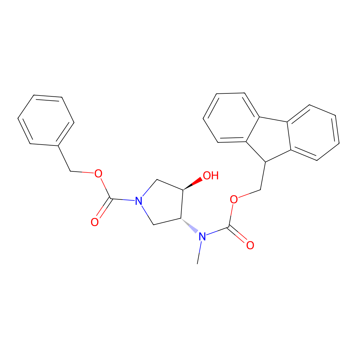 rac-benzyl (3R,4R)-3-({[(9H-fluoren-9-yl)methoxy]carbonyl}(methyl)amino)-4-hydroxypyrrolidine-1-carboxylate molecular structure, CAS 2679858-44-5