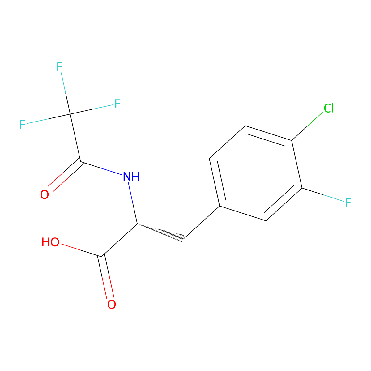 (2R)-3-(4-chloro-3-fluorophenyl)-2-(2,2,2-trifluoroacetamido)propanoic acid molecular structure, CAS 2679858-48-9