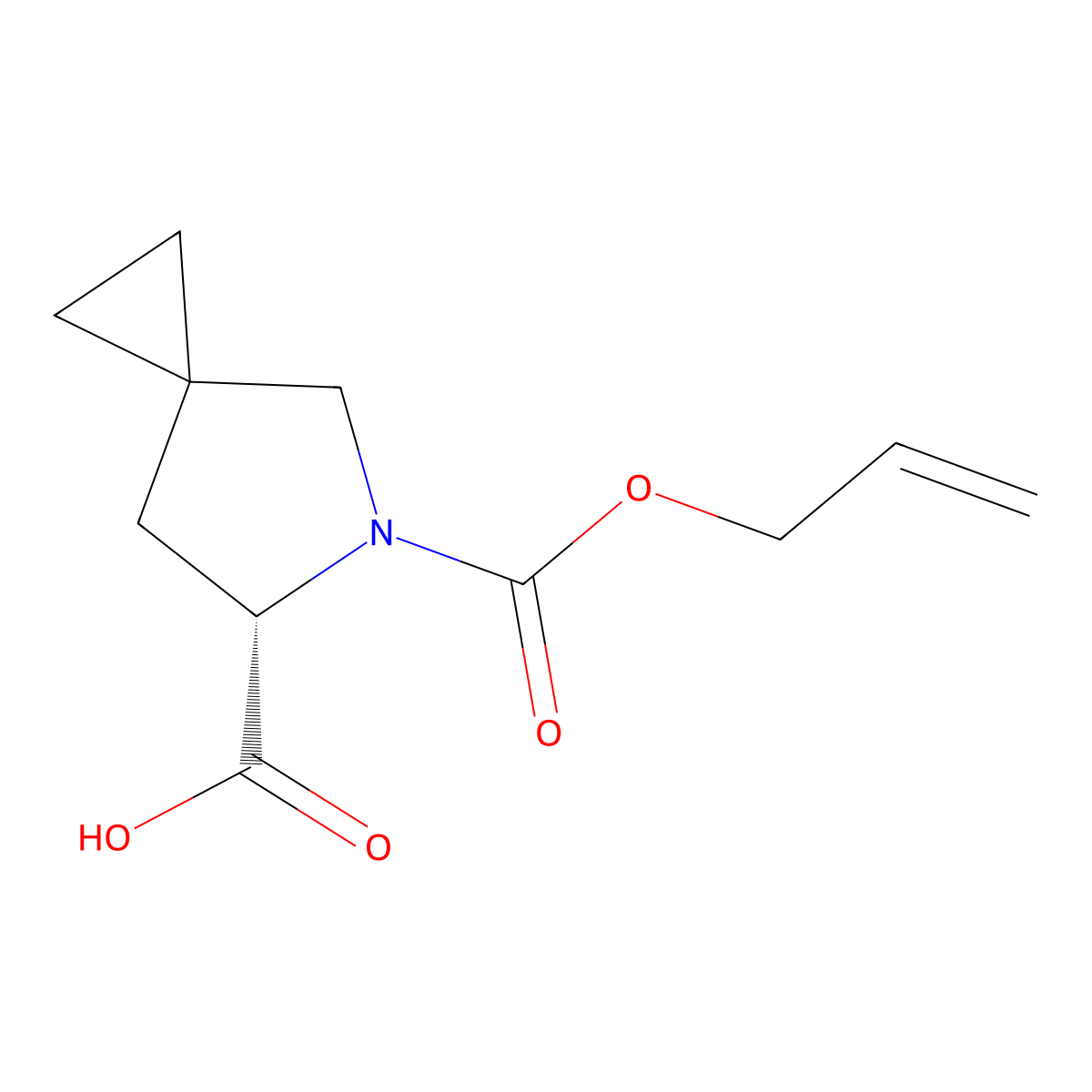 (6S)-5-[(prop-2-en-1-yloxy)carbonyl]-5-azaspiro[2.4]heptane-6-carboxylic acid molecular structure, CAS 2679858-49-0