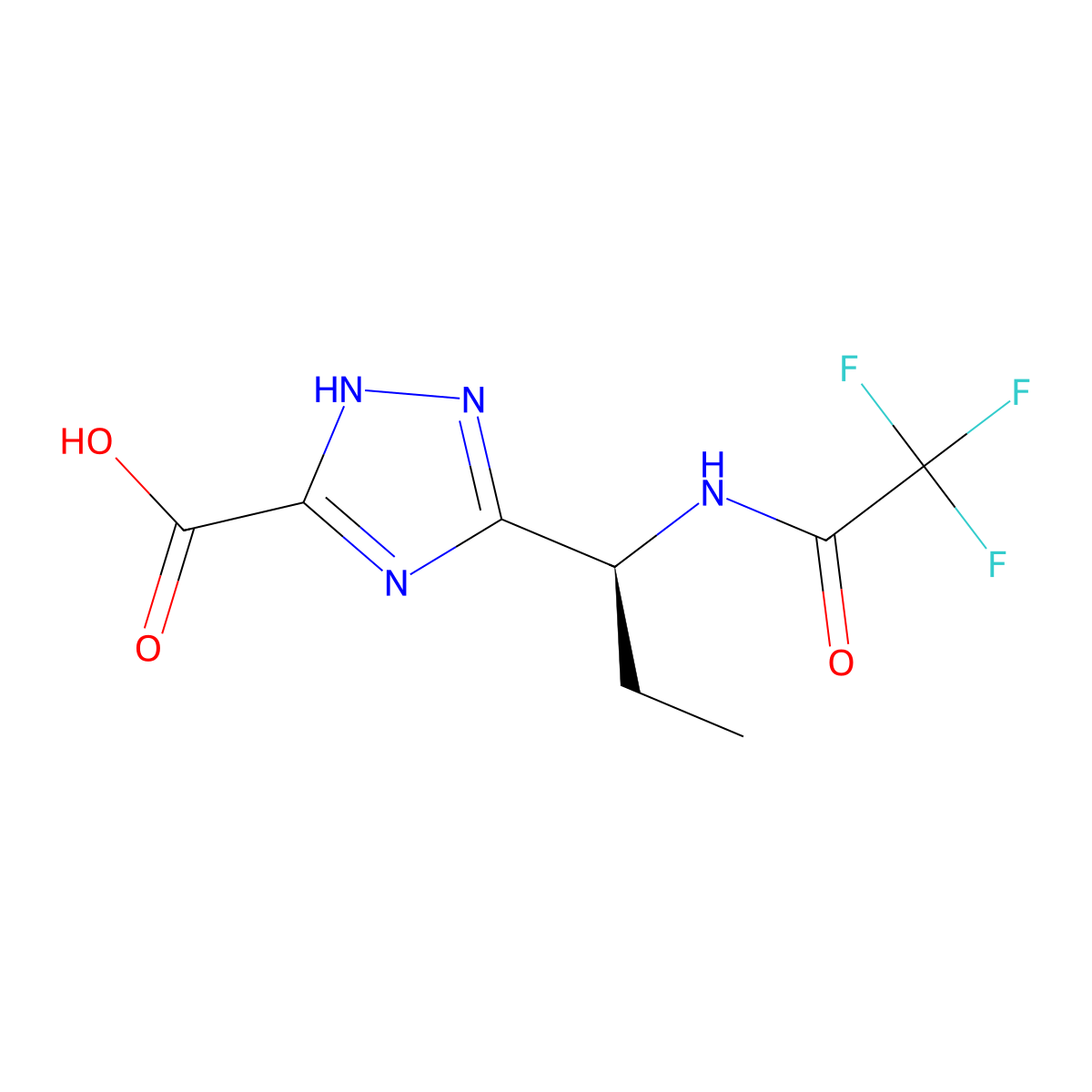 3-[(1S)-1-(2,2,2-trifluoroacetamido)propyl]-1H-1,2,4-triazole-5-carboxylic acid molecular structure, CAS 2679858-68-3