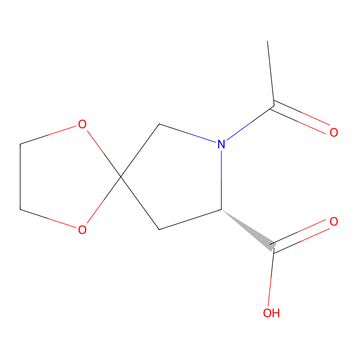 (8S)-7-acetyl-1,4-dioxa-7-azaspiro[4.4]nonane-8-carboxylic acid molecular structure, CAS 2679858-72-9