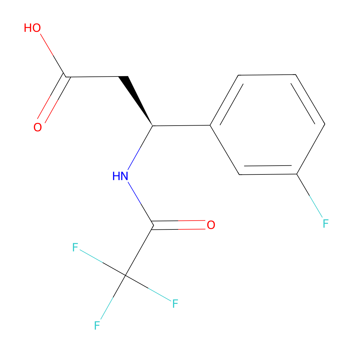 (3S)-3-(3-fluorophenyl)-3-(2,2,2-trifluoroacetamido)propanoic acid molecular structure, CAS 2679858-79-6