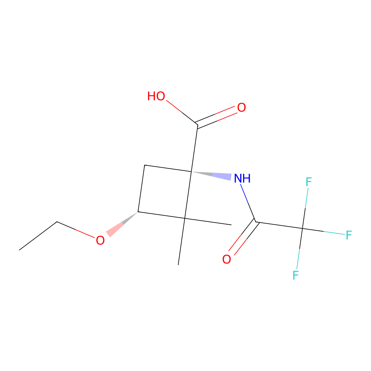 rac-(1R,3S)-3-ethoxy-2,2-dimethyl-1-(2,2,2-trifluoroacetamido)cyclobutane-1-carboxylic acid molecular structure, CAS 2679858-98-9