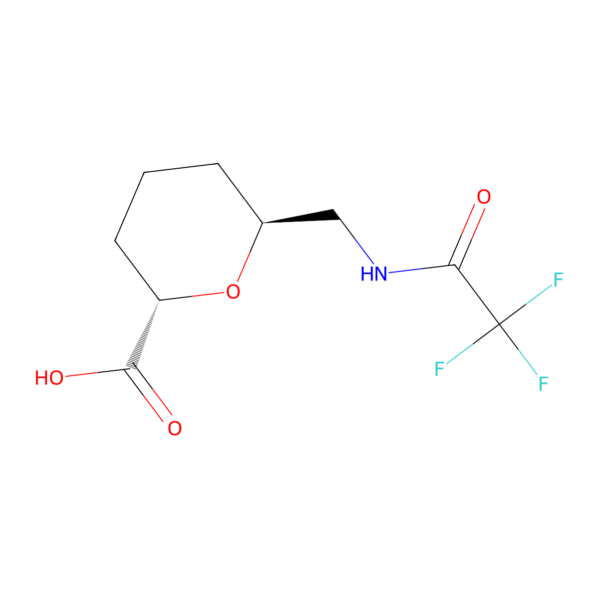 rac-(2R,6R)-6-[(2,2,2-trifluoroacetamido)methyl]oxane-2-carboxylic acid molecular structure, CAS 2679859-11-9