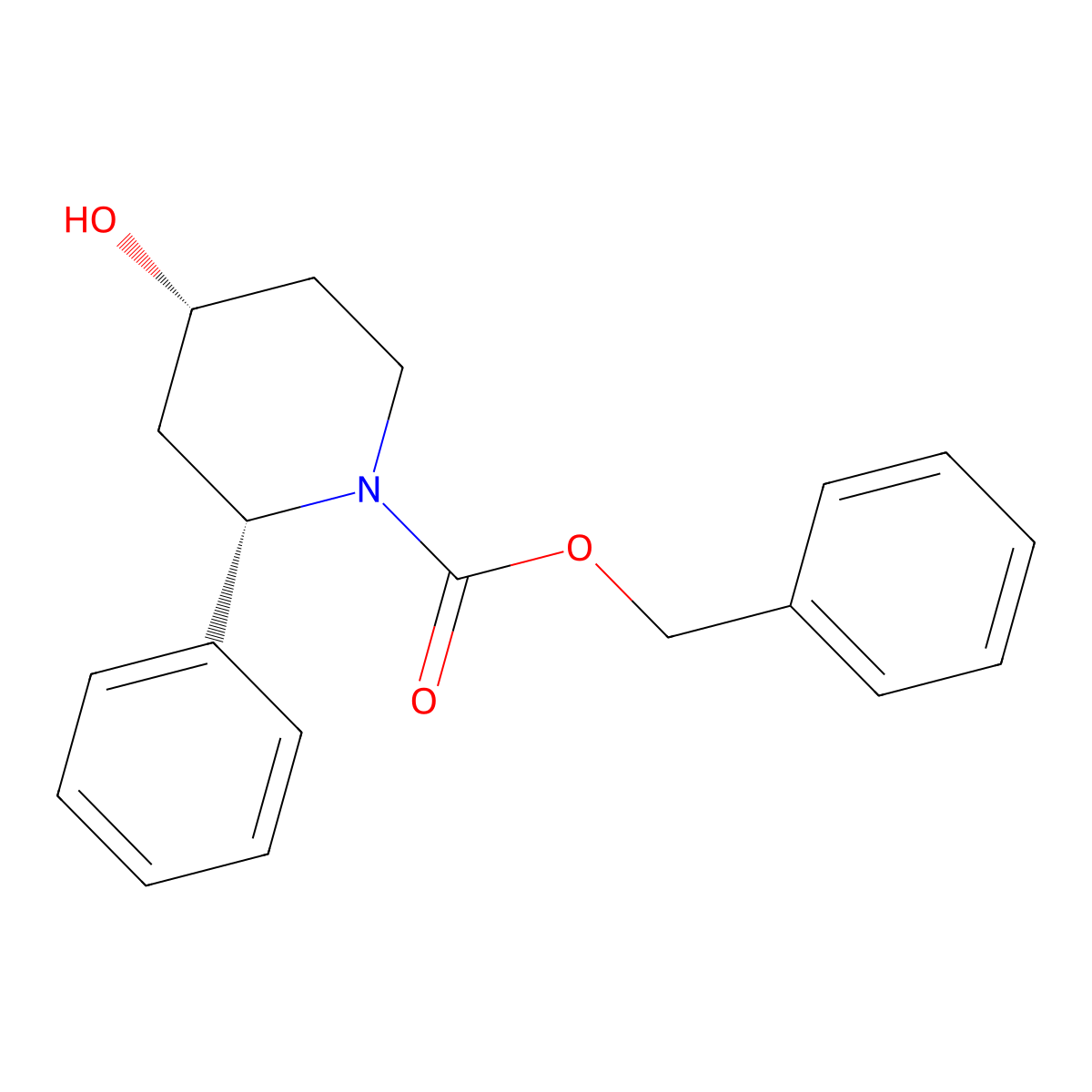 rac-benzyl (2R,4S)-4-hydroxy-2-phenylpiperidine-1-carboxylate molecular structure, CAS 2679859-25-5