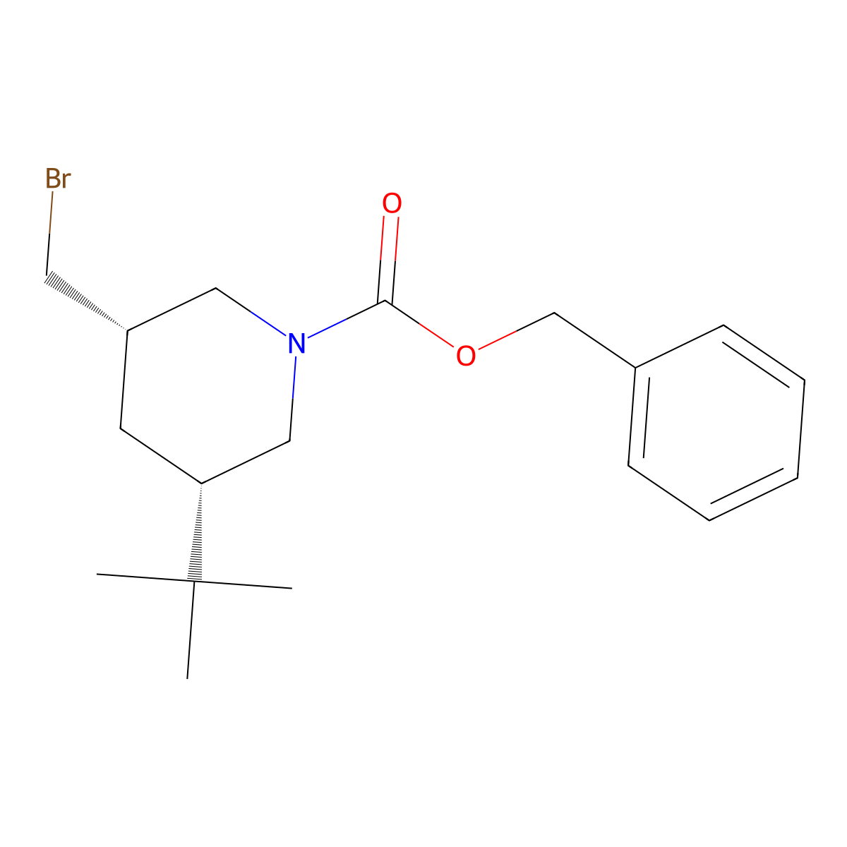 rac-benzyl (3R,5R)-3-(bromomethyl)-5-tert-butylpiperidine-1-carboxylate molecular structure, CAS 2679859-28-8