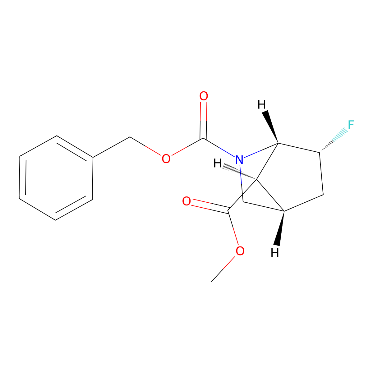 rac-2-benzyl 7-methyl (1R,4R,6S,7S)-6-fluoro-2-azabicyclo[2.2.1]heptane-2,7-dicarboxylate molecular structure, CAS 2679859-29-9